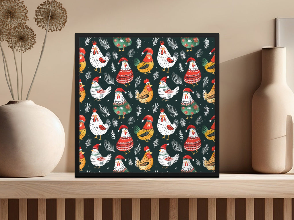 Holiday Roosters Festive Pattern With Santa Hats Digital - Moore and Mountain