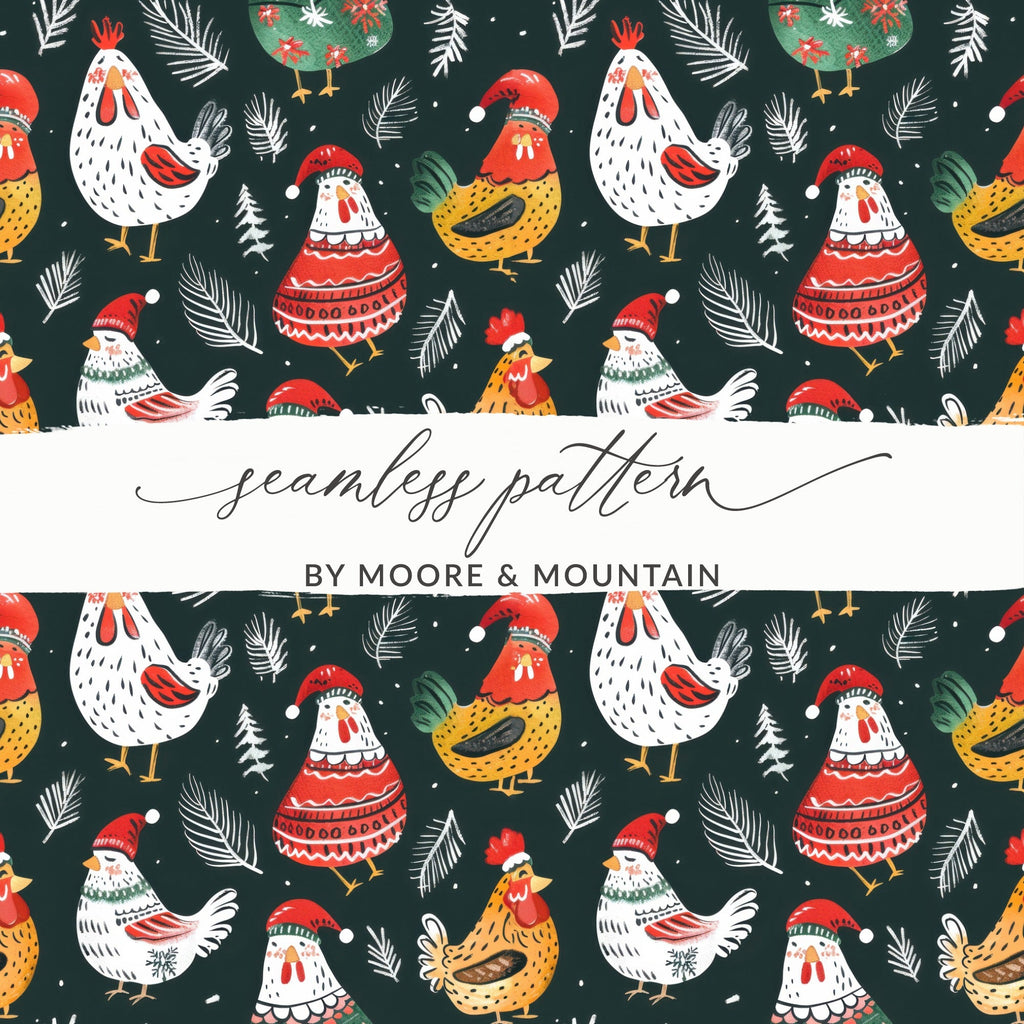Holiday Roosters Festive Pattern With Santa Hats Digital - Moore and Mountain