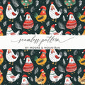 Holiday Roosters Festive Pattern With Santa Hats Digital - Moore and Mountain