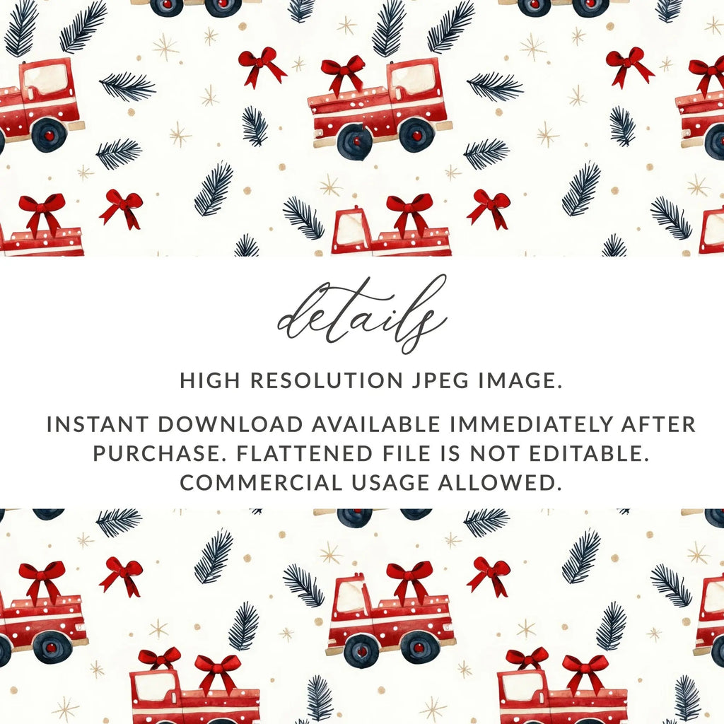 Holiday Truck Seamless Pattern, Christmas Truck Digital Paper, Festive Car Print, Vehicle Repeat Pattern, Winter Design, Christmas Digital - Moore and Mountain