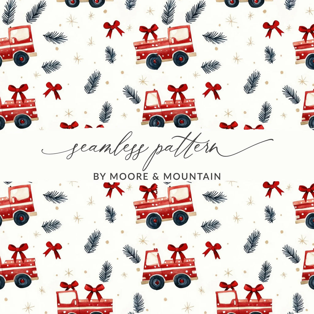 Holiday Truck Seamless Pattern, Christmas Truck Digital Paper, Festive Car Print, Vehicle Repeat Pattern, Winter Design, Christmas Digital - Moore and Mountain