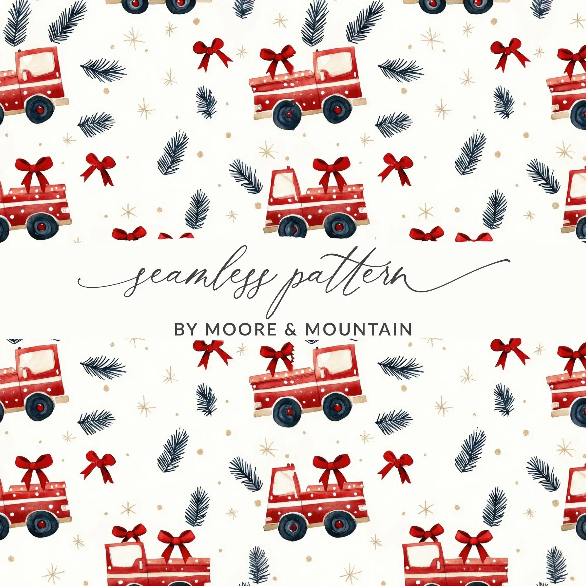 Holiday Truck Seamless Pattern, Christmas Truck Digital Paper, Festive Car Print, Vehicle Repeat Pattern, Winter Design, Christmas Digital - Moore and Mountain