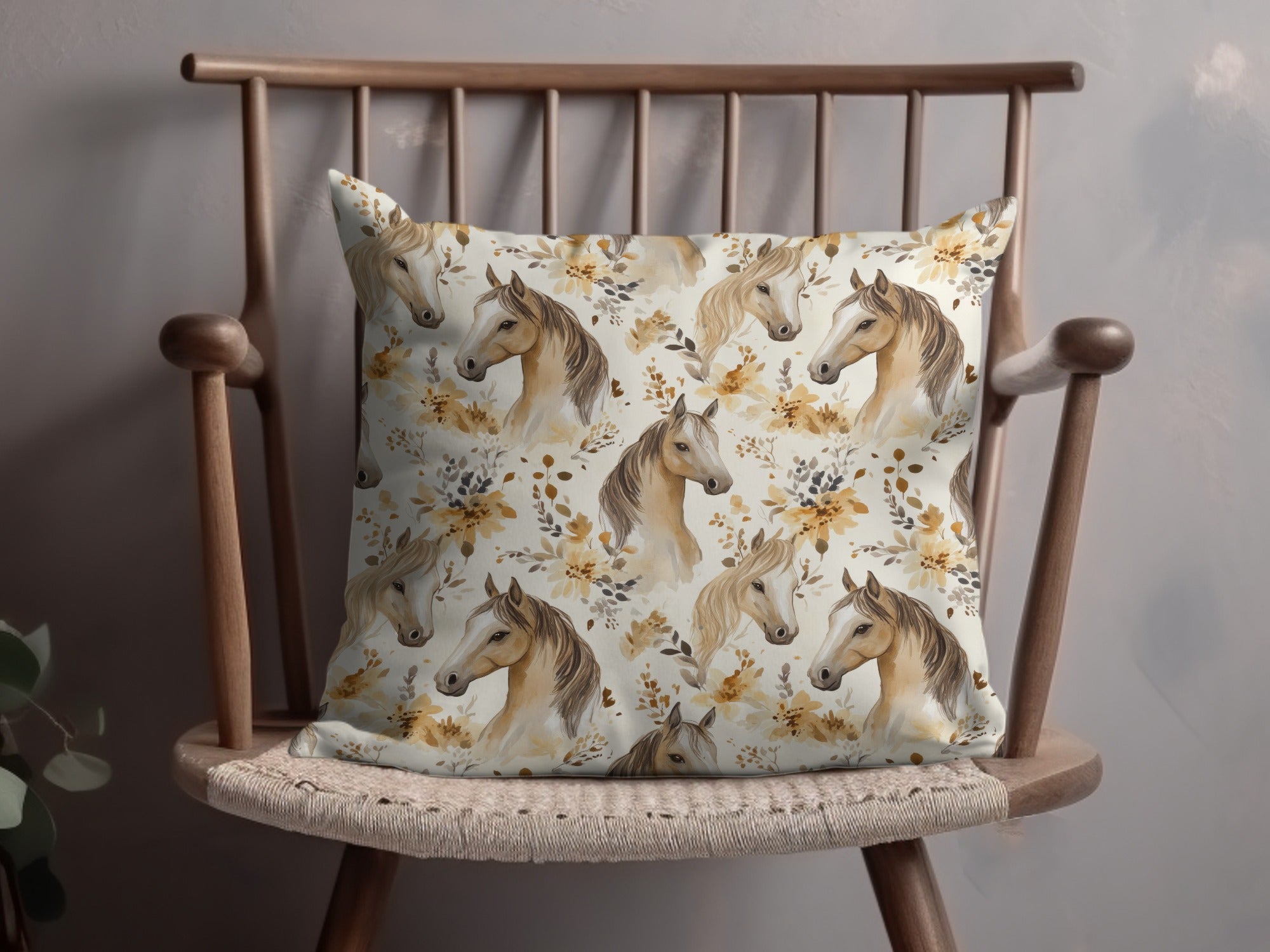 Horse and Floral Watercolor Pattern with Earthy Tones Digital - Moore and Mountain