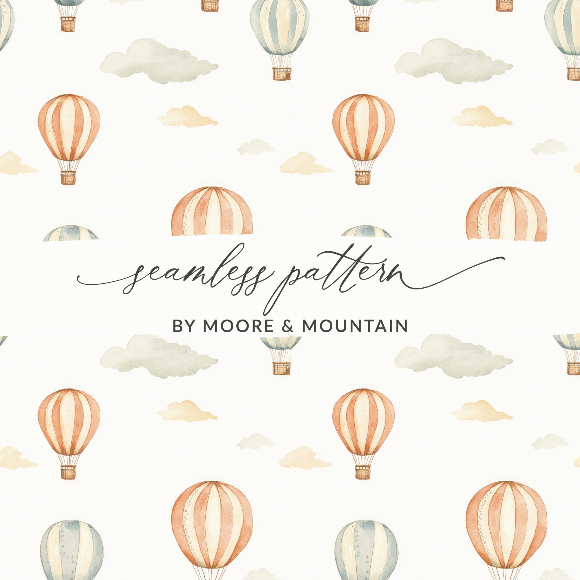 Hot Air Balloon Seamless Pattern, Digital Paper, Kids Room Decor, Watercolor, Scrapbooking, Nursery Art, Balloon Background - Moore and Mountain