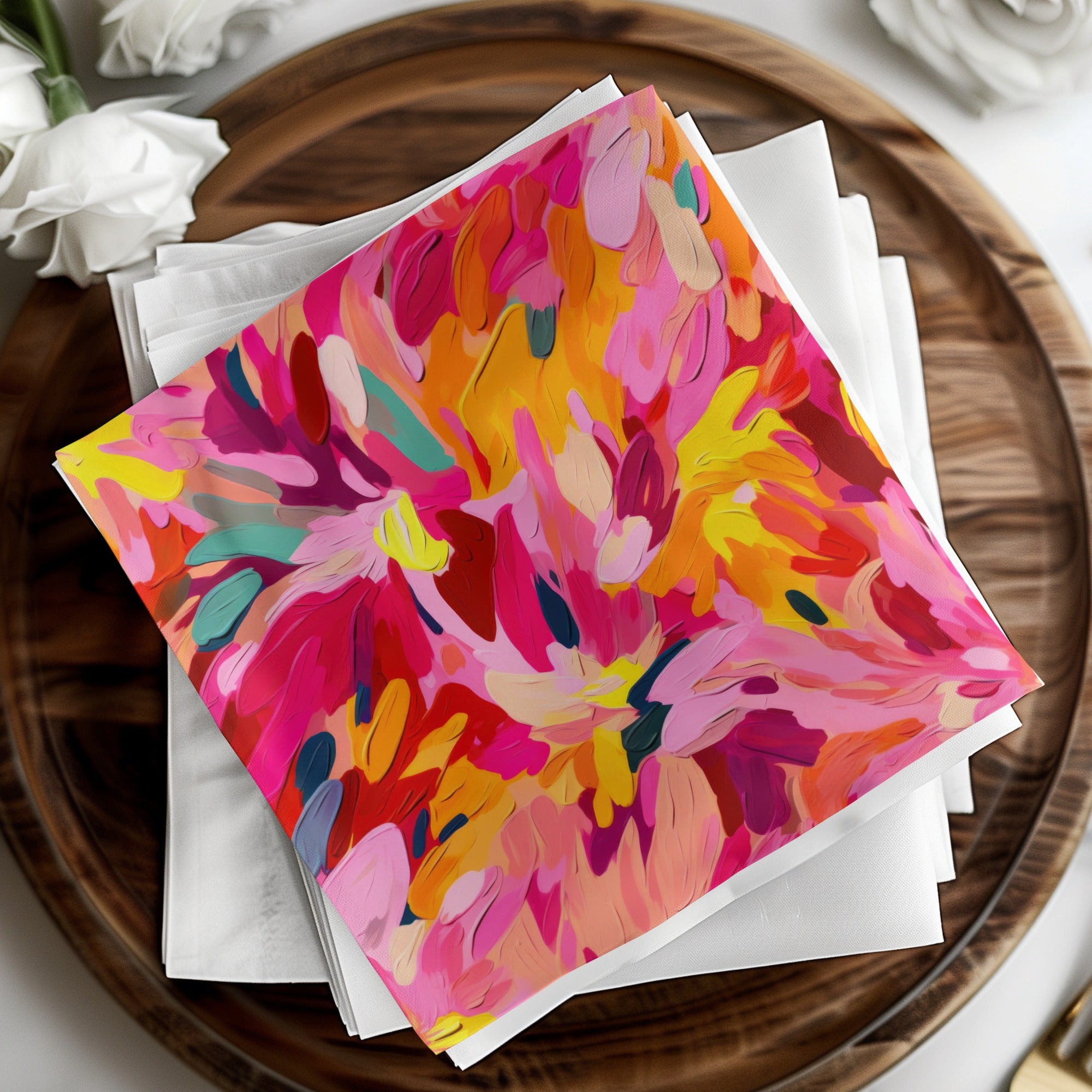 Vibrant Abstract Floral Design Table Cloth Printing