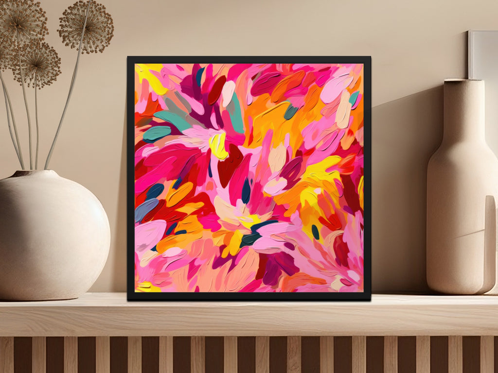 Vibrant Abstract Floral Art Print in Black Frame product