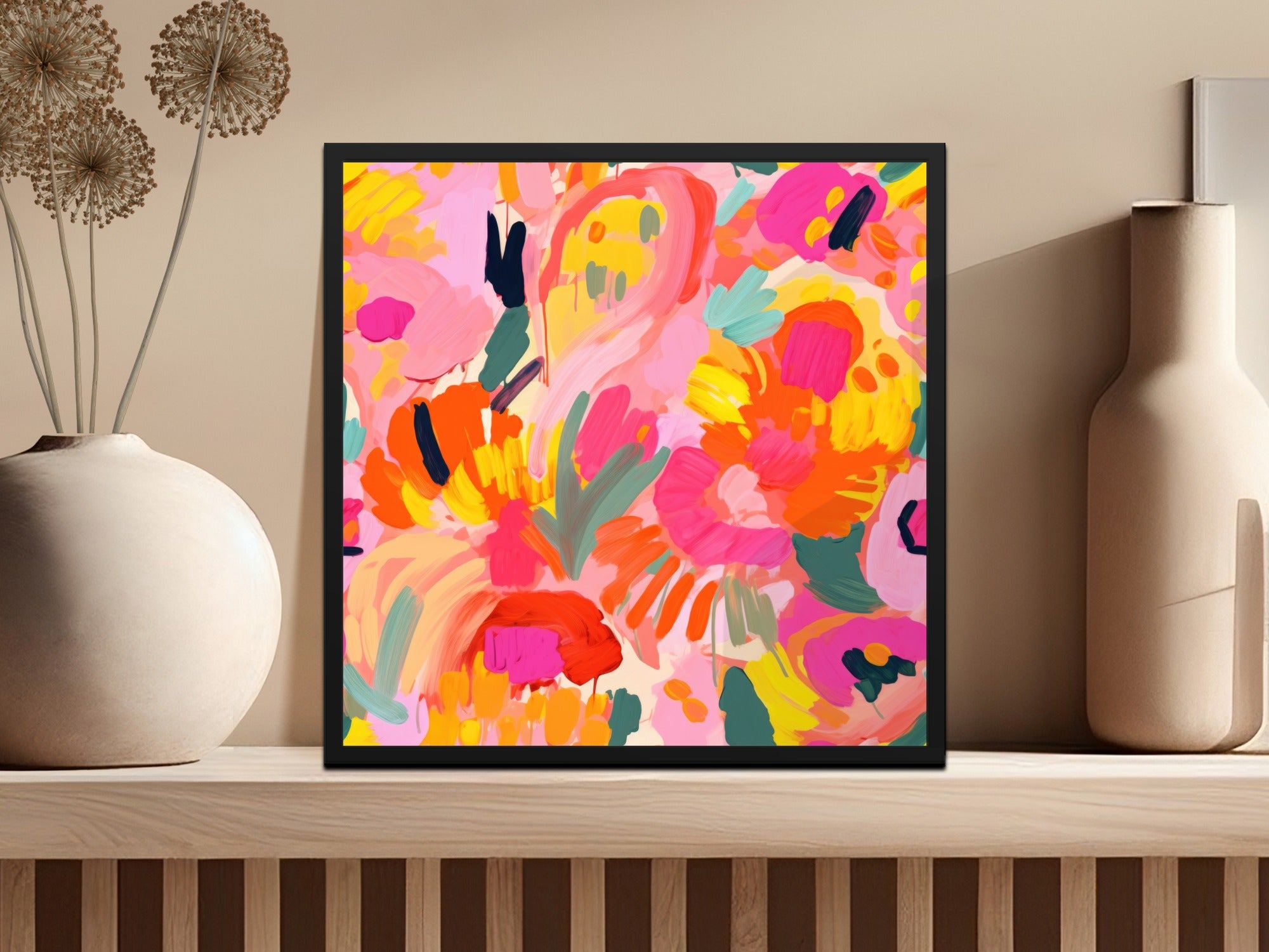 Bright Abstract Floral Art Print for Home Decor