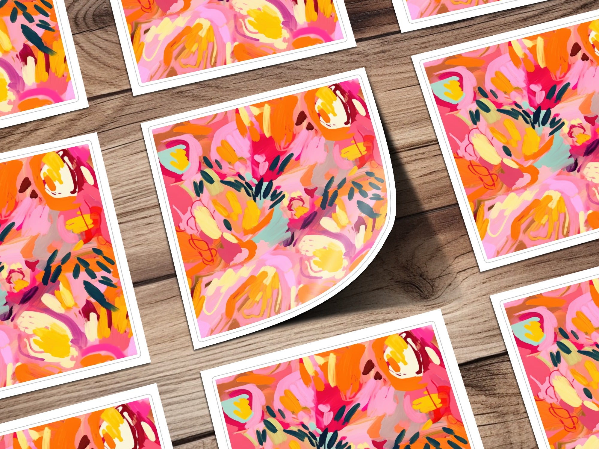 Vibrant Abstract Floral Pattern Square Sticker Sheets