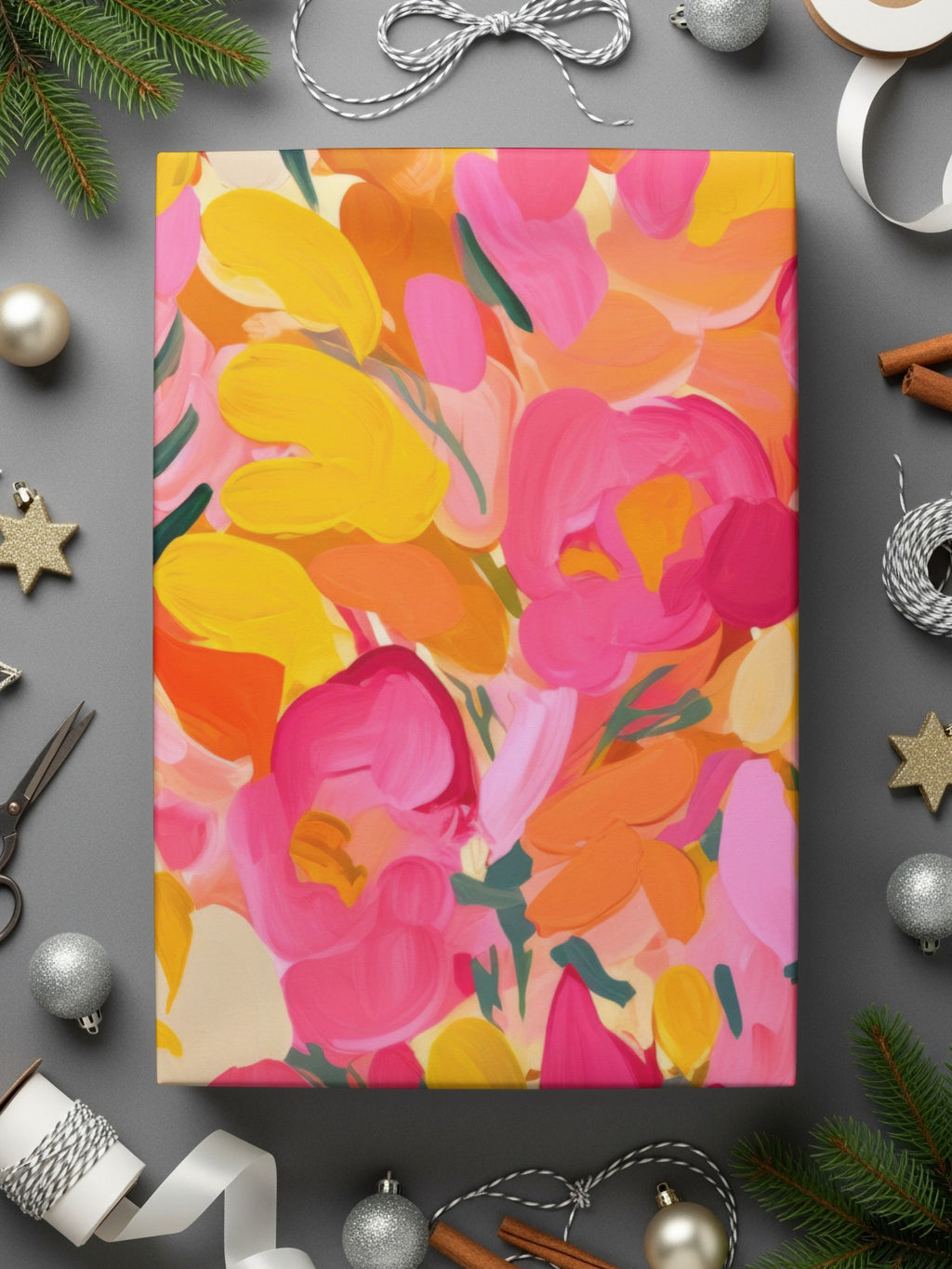 Vibrant Abstract Floral Art Wrapped Canvas Gift Box