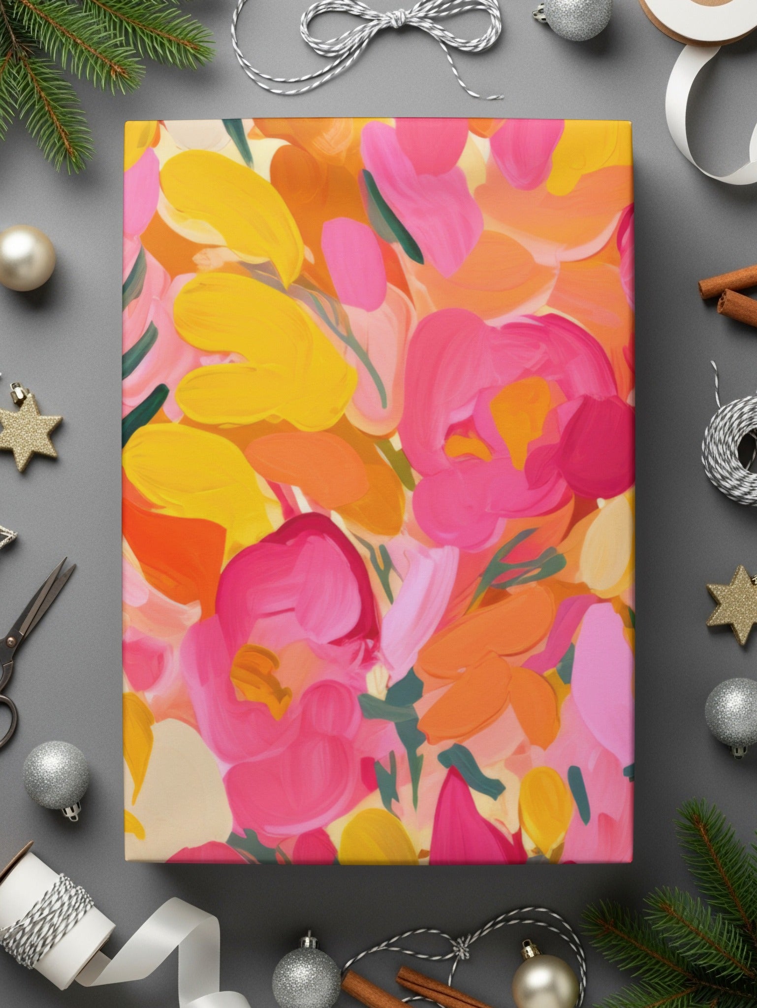 Vibrant Abstract Floral Art Wrapped Canvas Gift Box