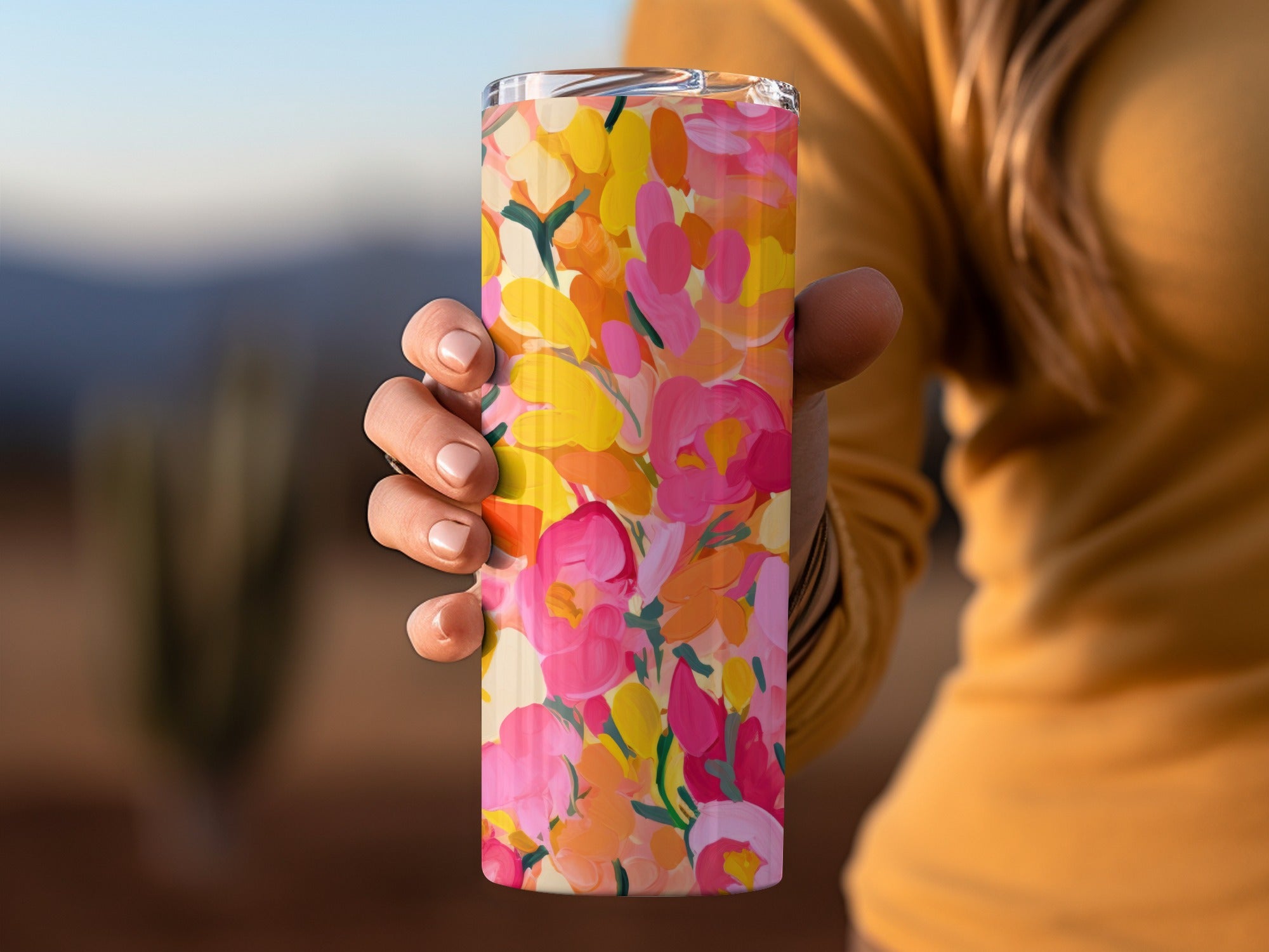 Floral Patterned Drink Tumbler with Colorful Design
