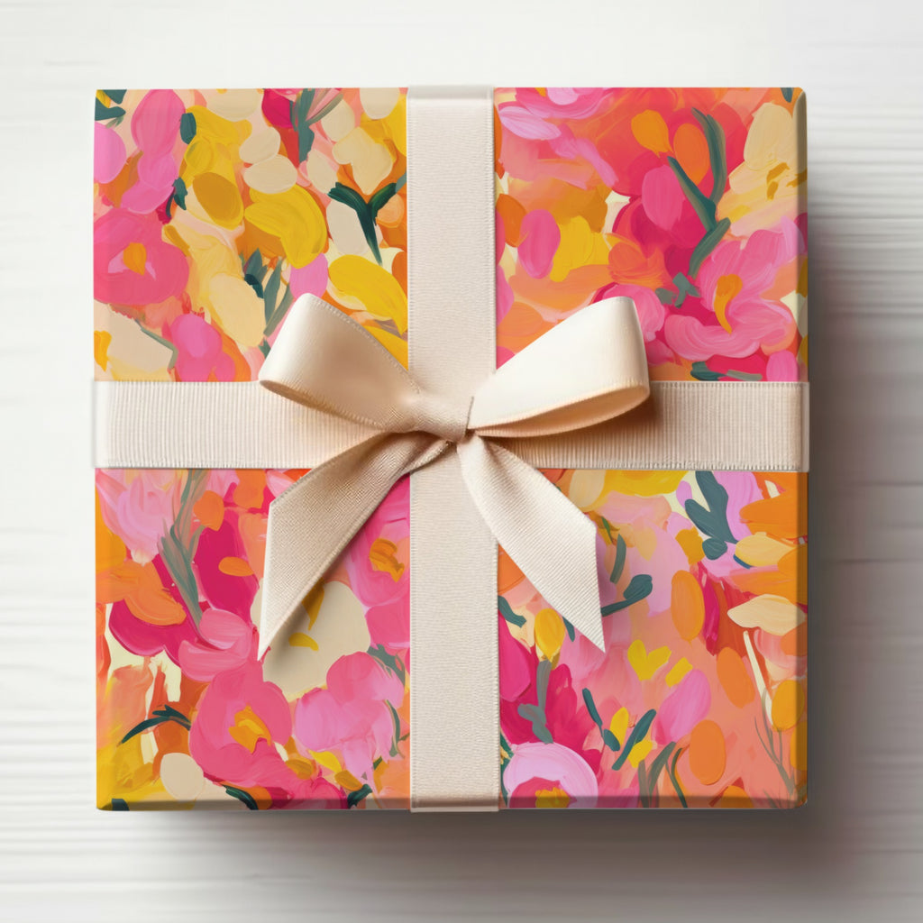 Vibrant Floral Gift Box with Elegant Cream Ribbon