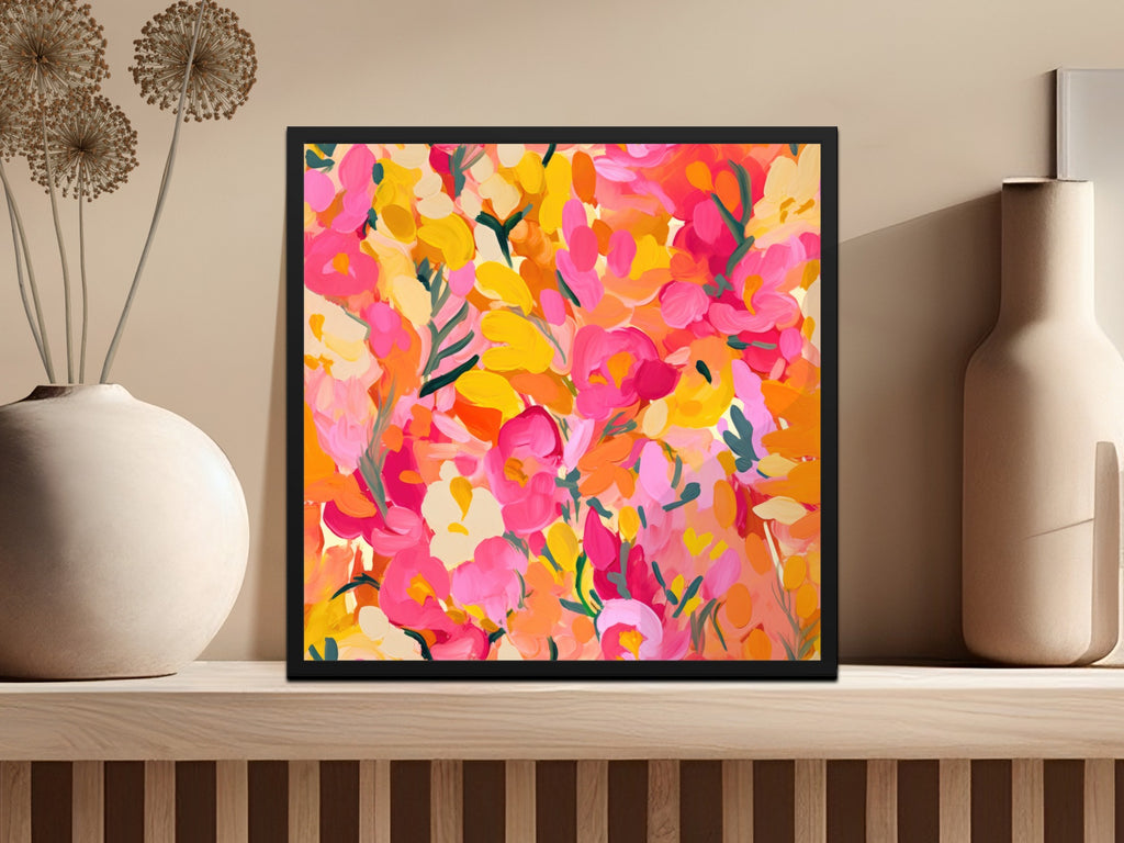 Colorful Floral Abstract Framed Wall Art Print Decor
