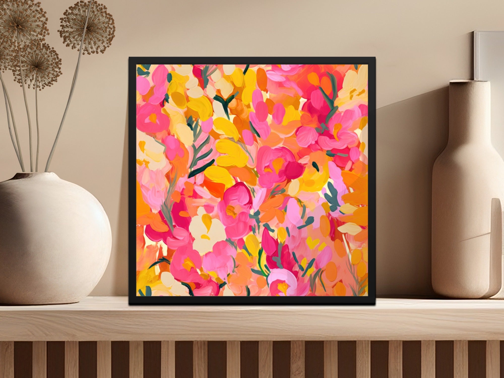 Colorful Floral Abstract Framed Wall Art Print Decor