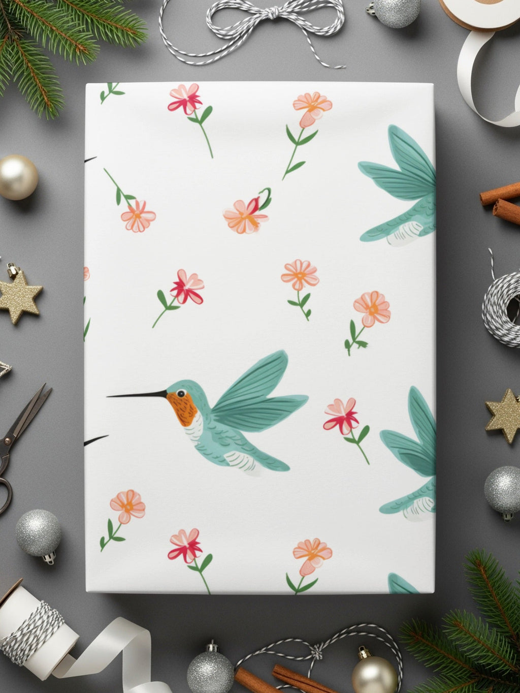 Hummingbird Digital Paper, Floral Seamless Pattern, Bird Illustration, Scrapbook Paper, Printable Fabric, Digital Download - Moore and Mountain