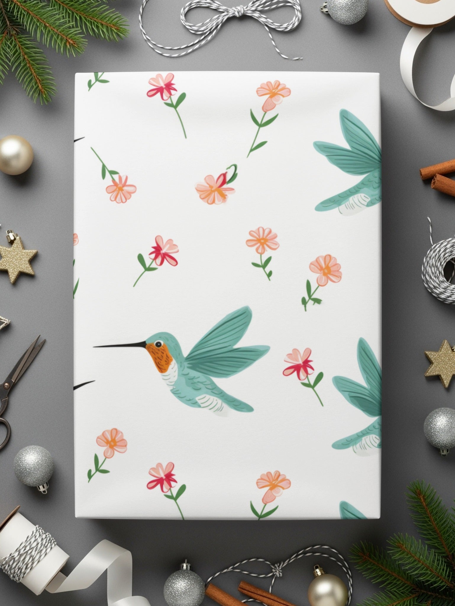 Hummingbird Digital Paper, Floral Seamless Pattern, Bird Illustration, Scrapbook Paper, Printable Fabric, Digital Download - Moore and Mountain