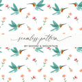 Hummingbird Digital Paper, Floral Seamless Pattern, Bird Illustration, Scrapbook Paper, Printable Fabric, Digital Download - Moore and Mountain
