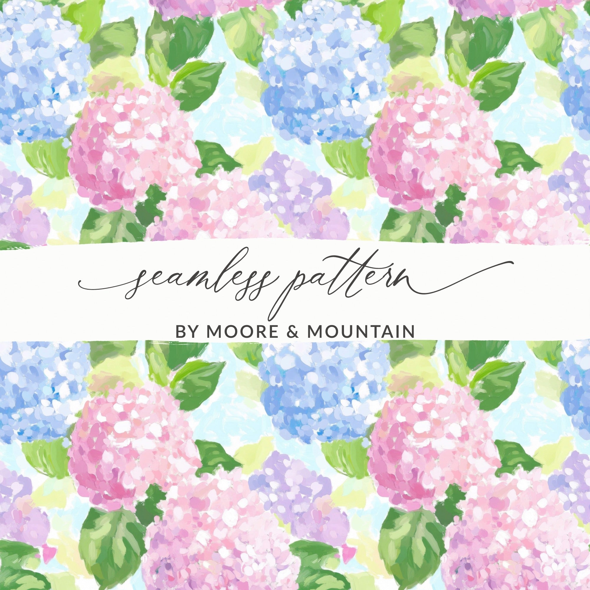 Hydrangea Digital Paper, Floral Seamless Pattern, Flower Background, Watercolor Texture, Pastel Colors, Scrapbook Paper, Fabric Design - Moore and Mountain