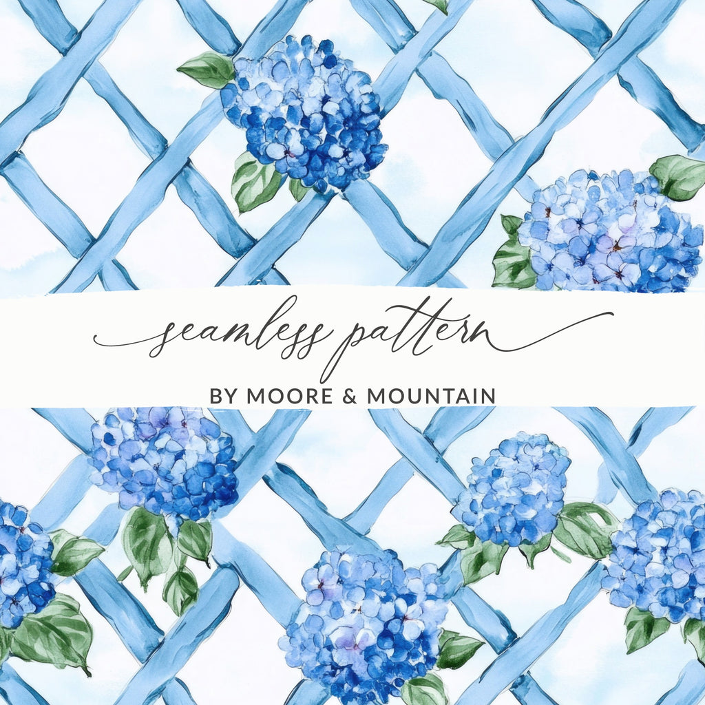 Hydrangeas on Trellis Seamless Grandmillenial Digital - Moore and Mountain