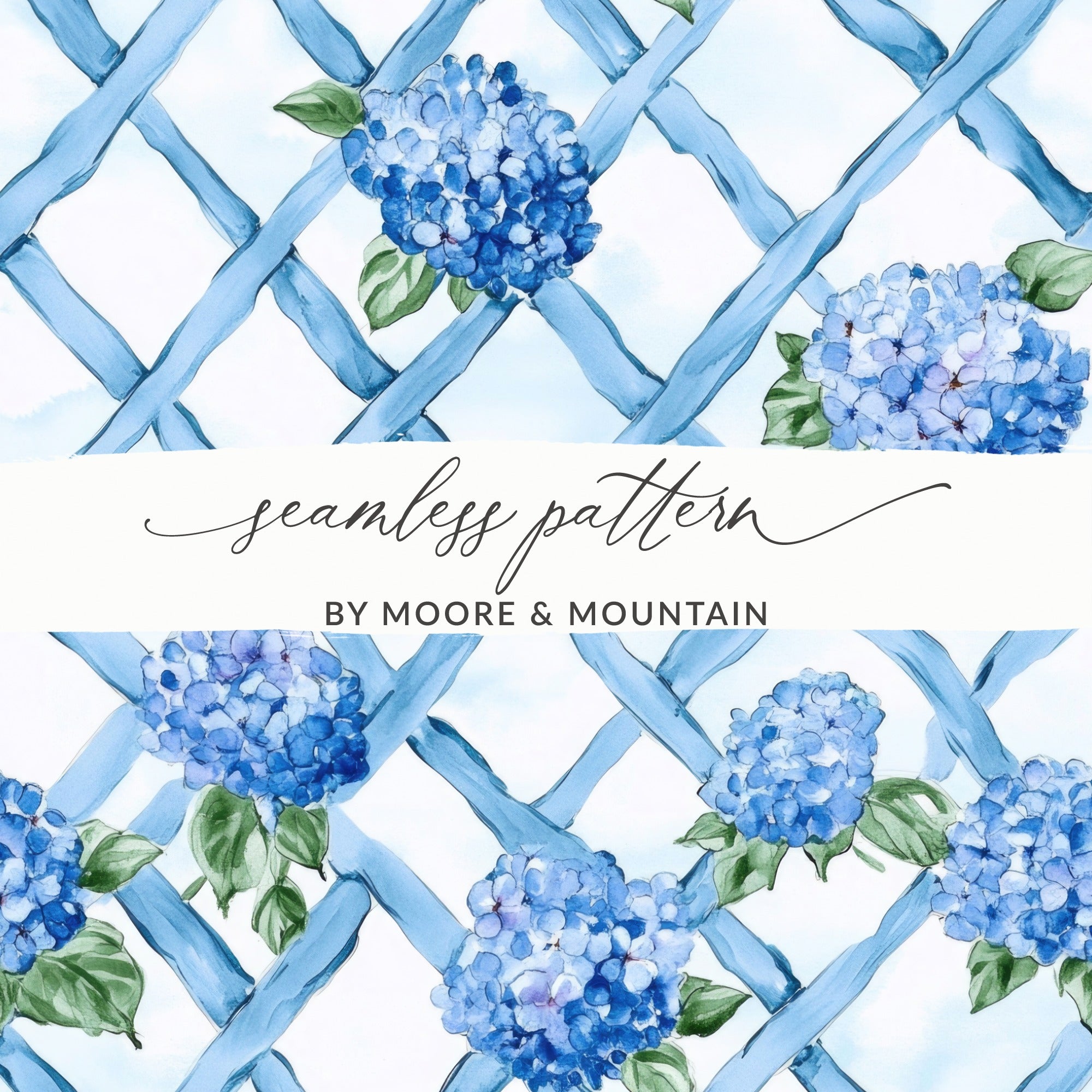 Hydrangeas on Trellis Seamless Grandmillenial Digital - Moore and Mountain