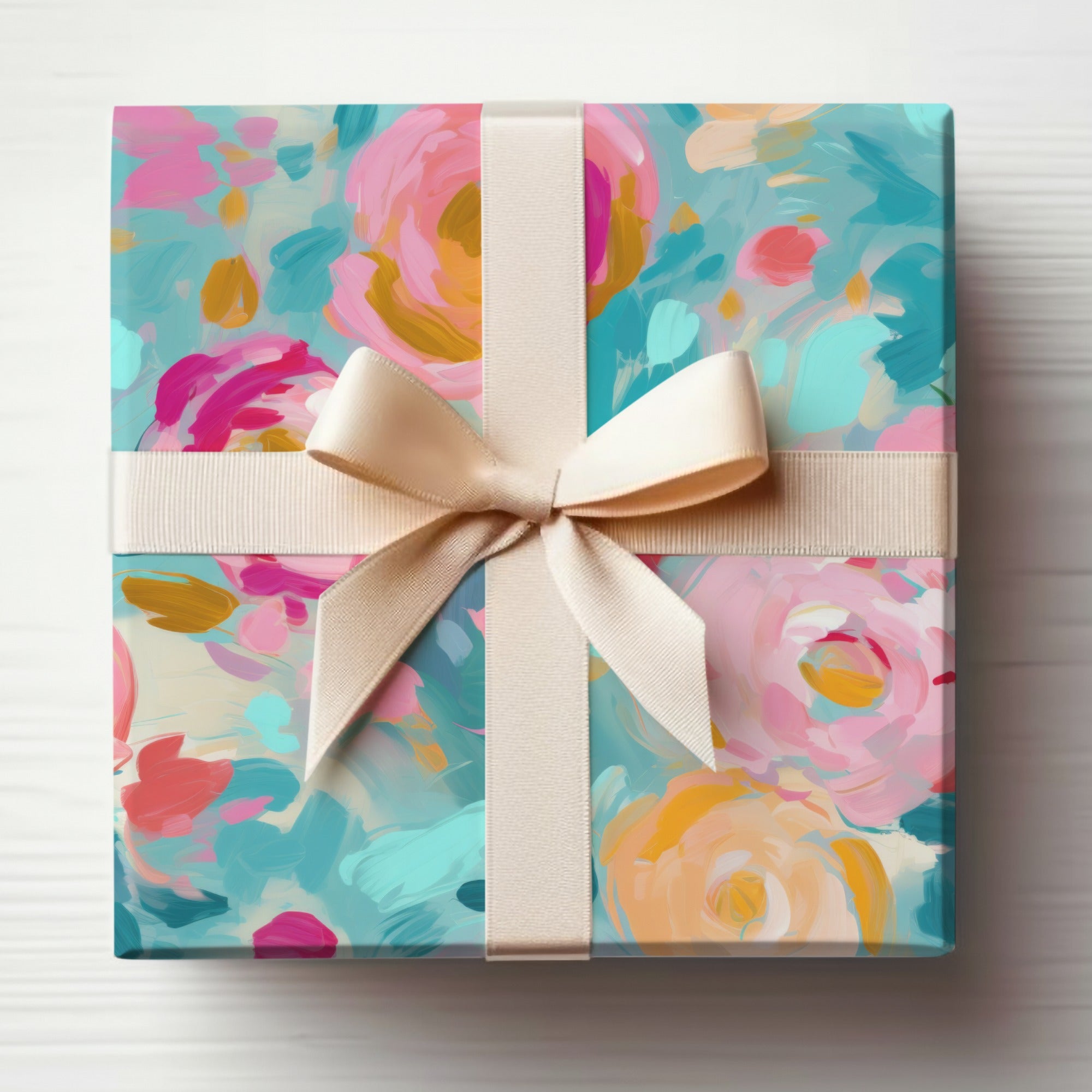 Floral Abstract Art Gift Wrap with Bow