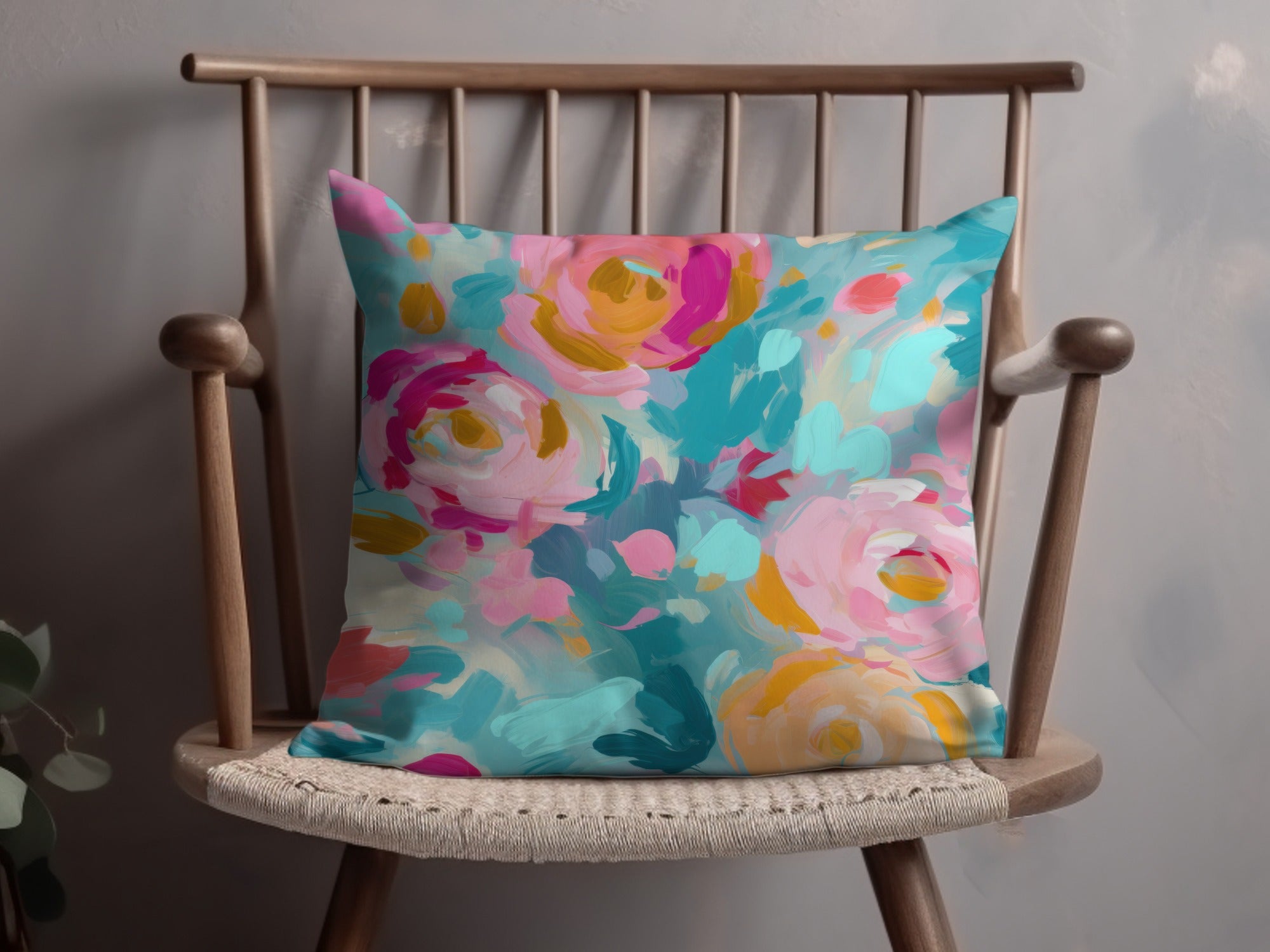 Vibrantly Colored Floral Art Decorative Throw Pillow