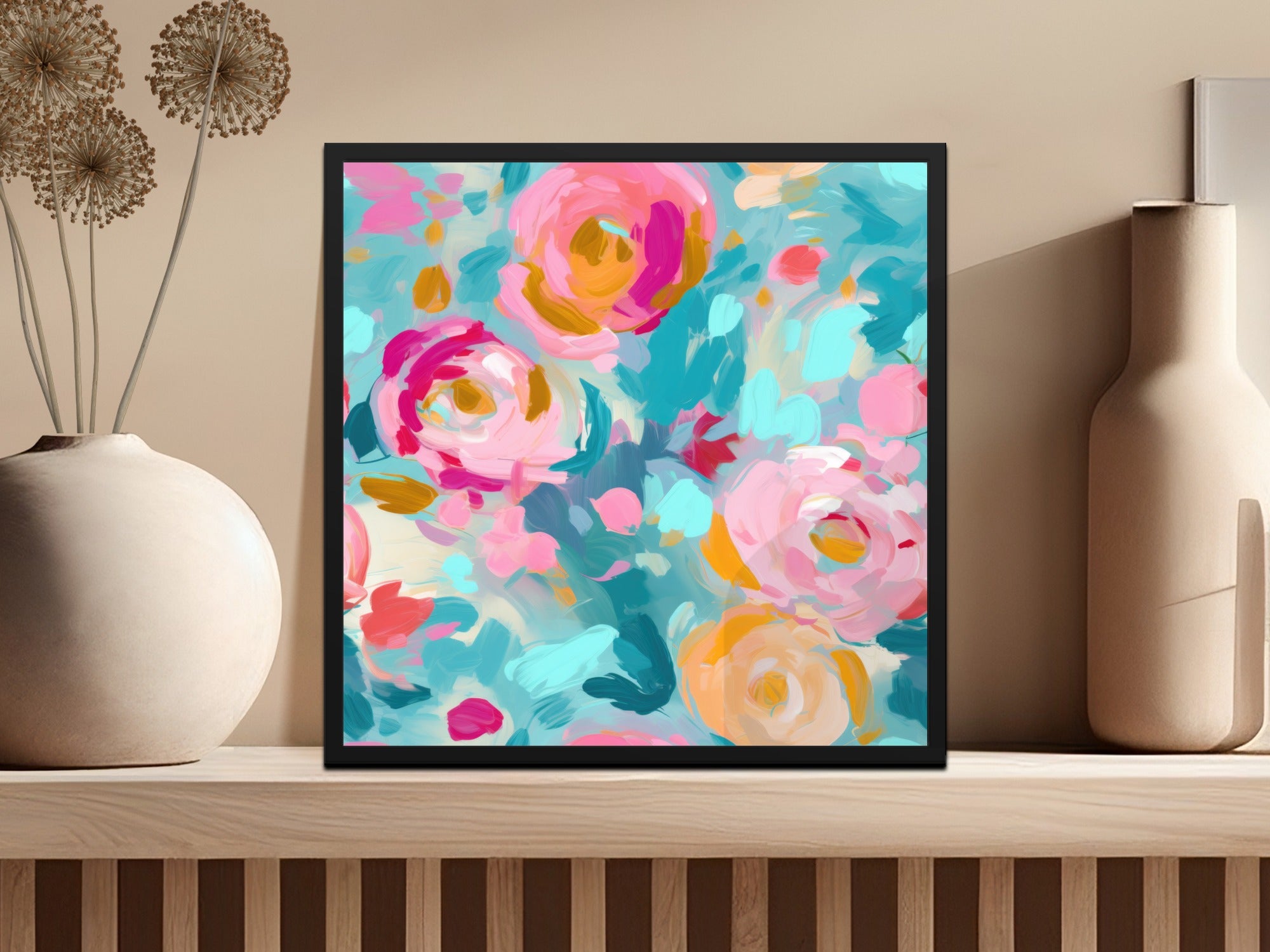 Vibrant Abstract Floral Painting for Home Decor Wall Art