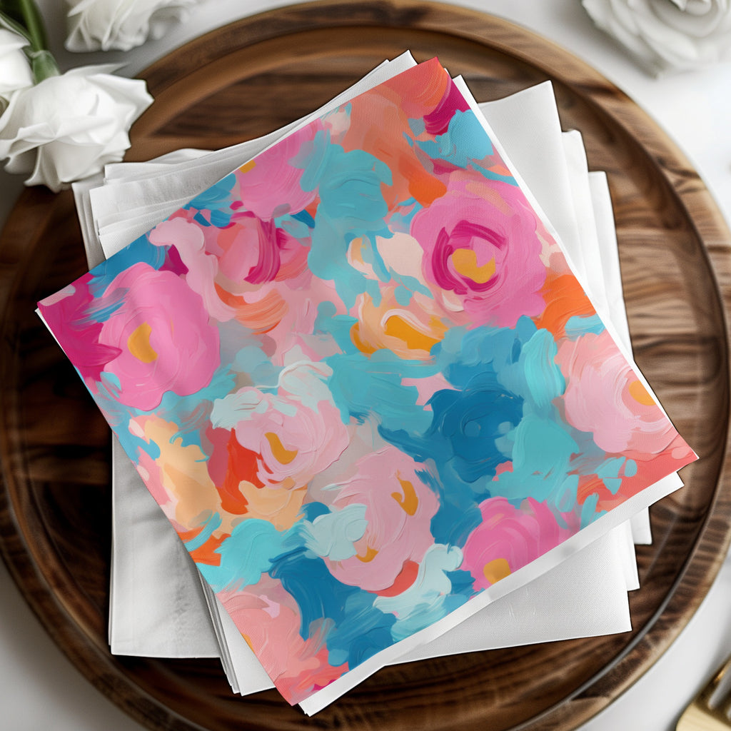 Vibrant Abstract Floral Art Napkins Set for Home Decor