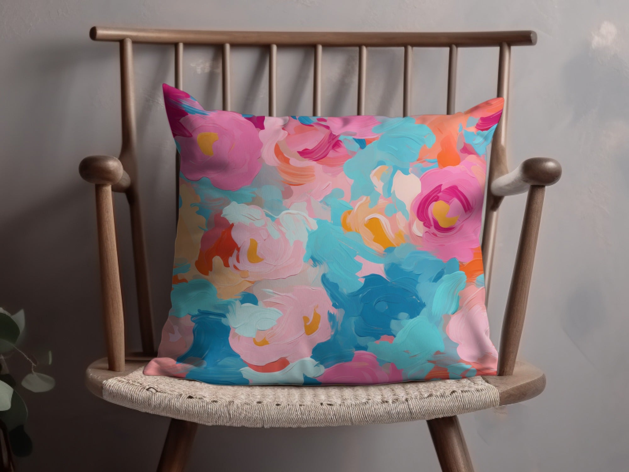 Vibrant Floral Art Cushion Pillow for Home Decor