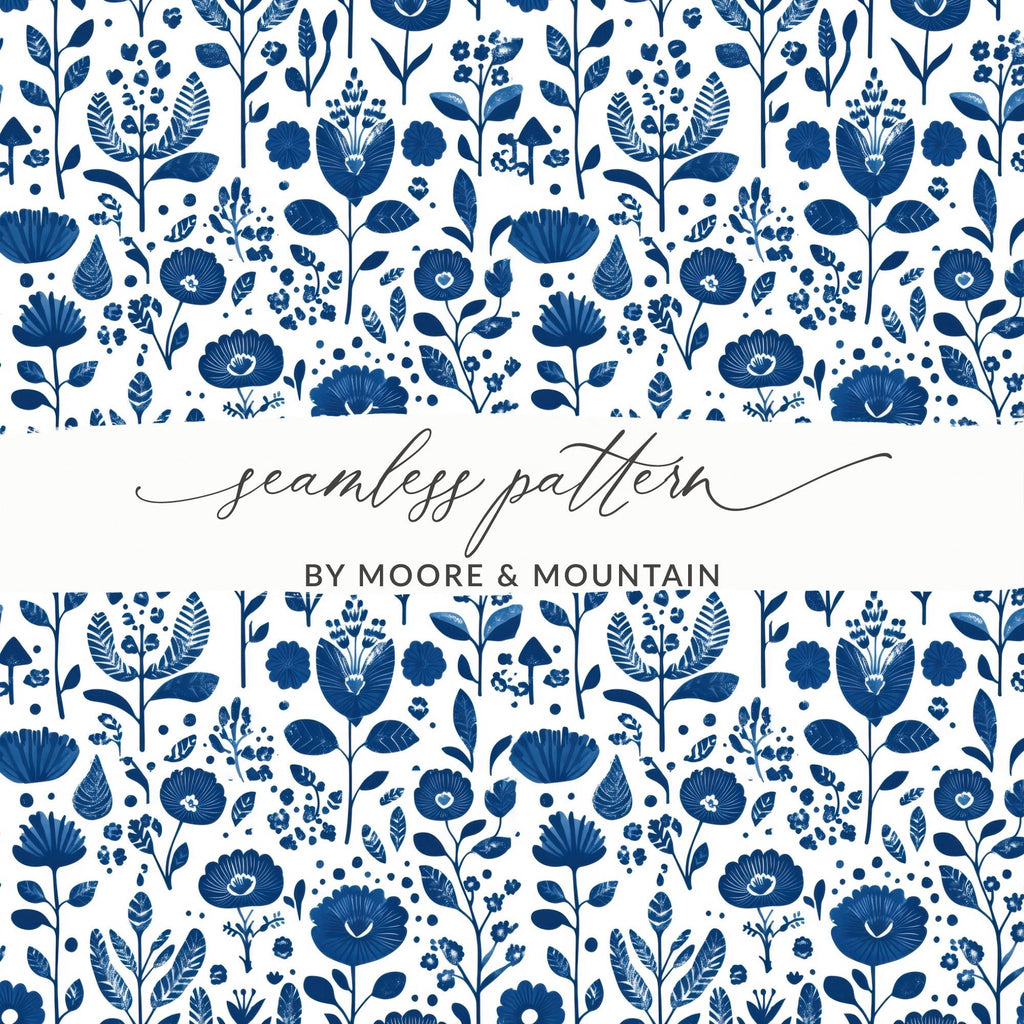 Indigo Blooms A Seamless Floral Pattern Artwork Digital - Moore and Mountain