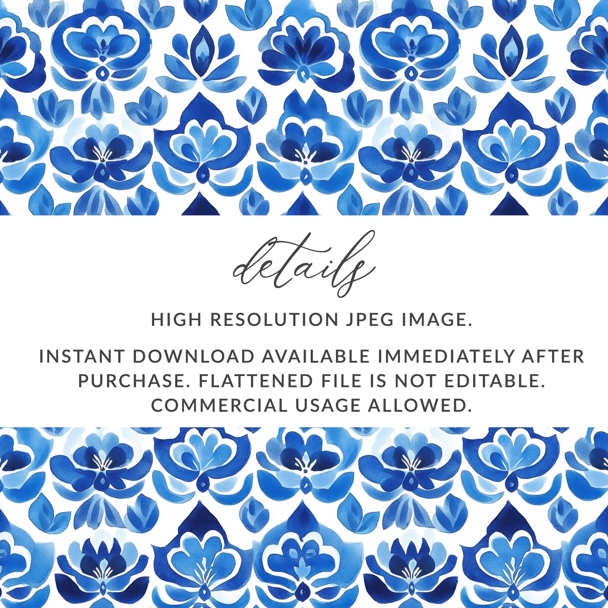 Indigo Blue Seamless Fleur Elegant Floral Blue Ornament Pattern Delicate Design Digital - Moore and Mountain