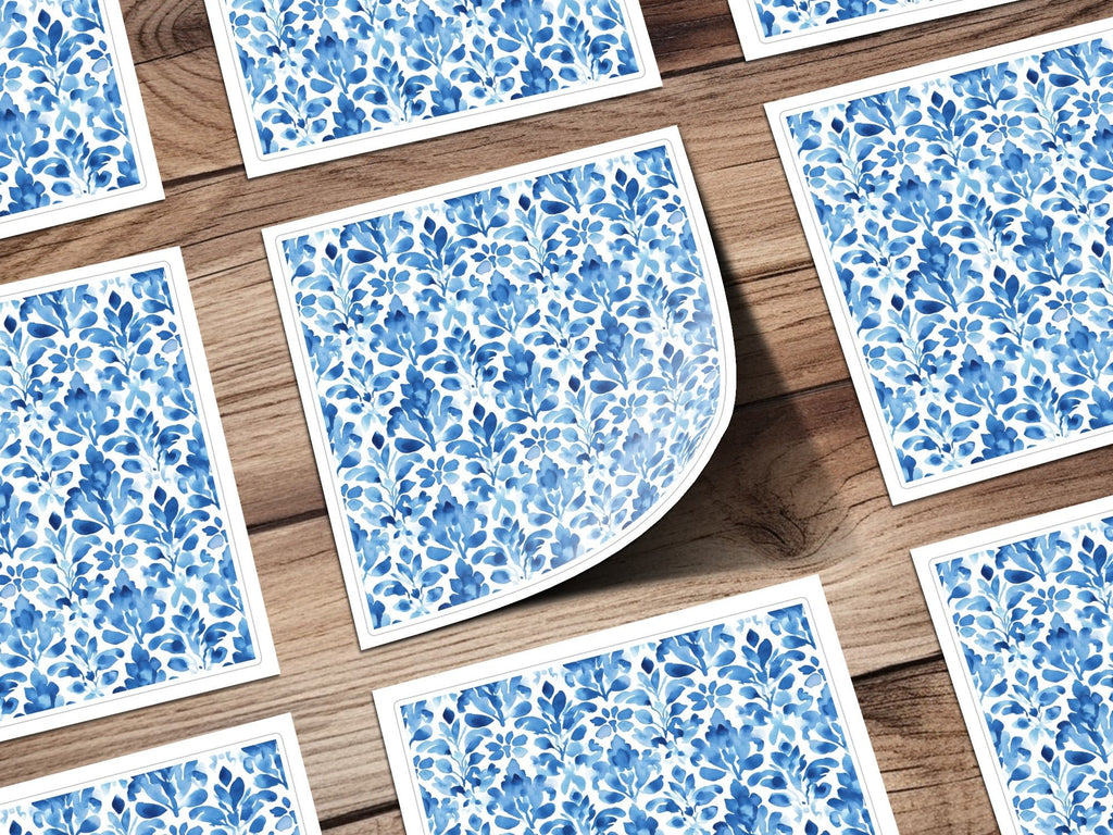 Indigo Watercolor Leaves Flower Damask Pattern Digital - Moore and Mountain