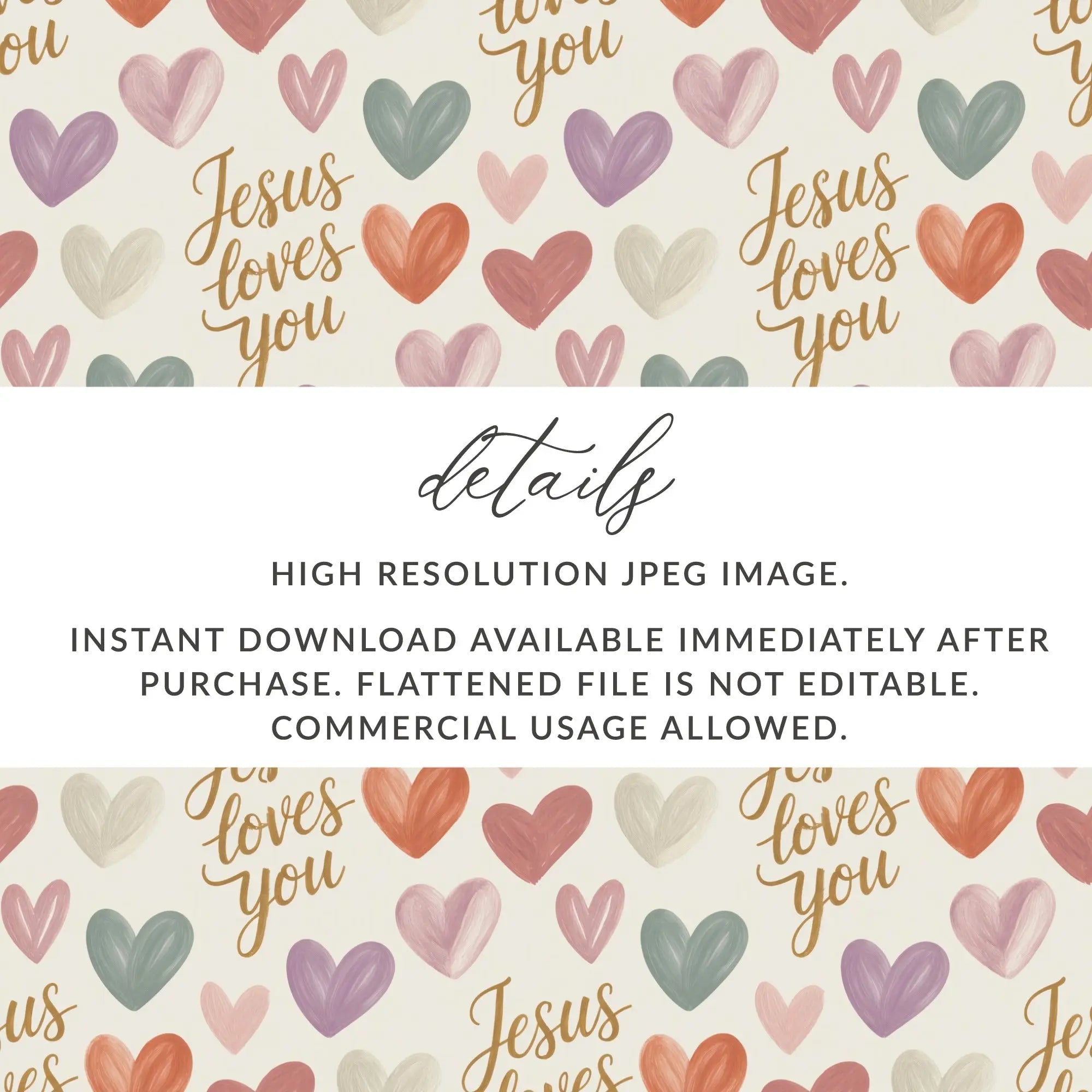 Jesus Loves You Digital Seamless Pattern, Hearts Pattern, Religious Scrapbook Paper, Christian Fabric Design, Digital Paper Download - Moore and Mountain