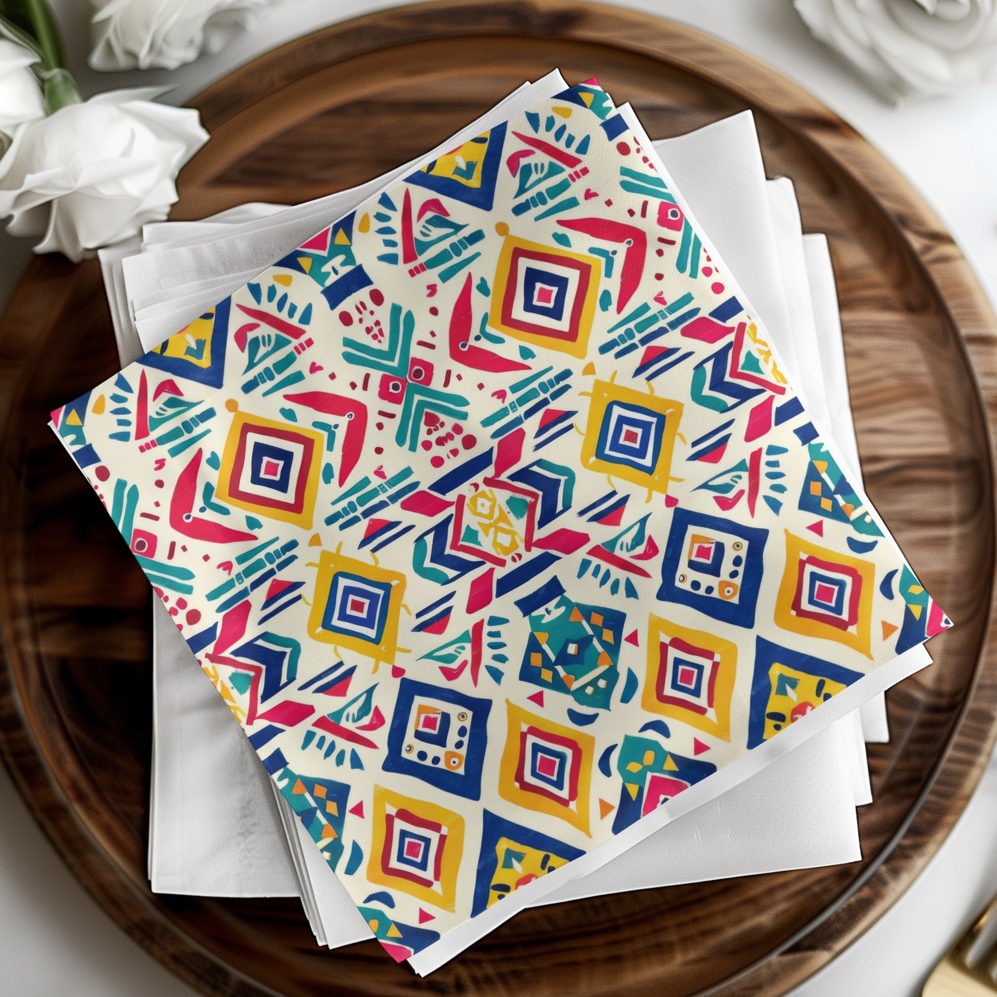 Colorful Geometric Pattern Design on Cloth Napkins