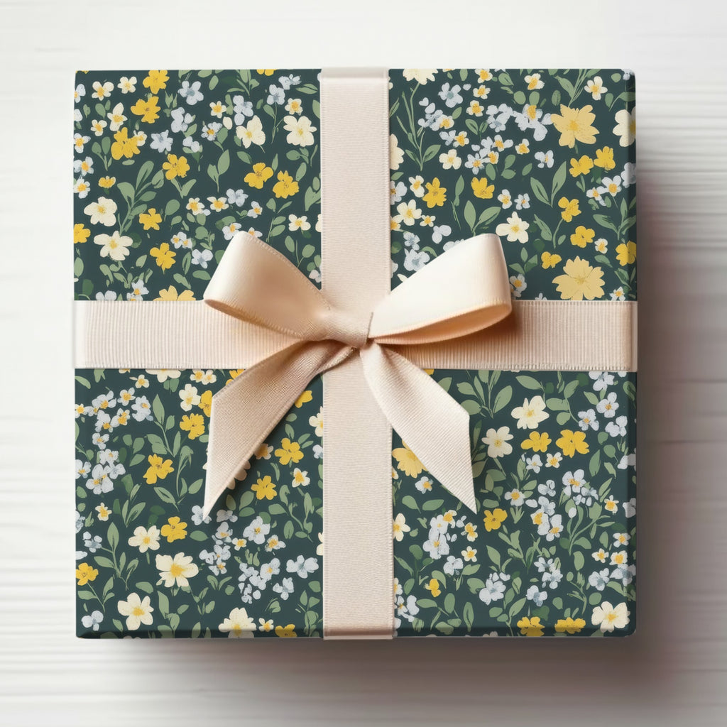 Floral Pattern Gift Box with Cream Ribbon