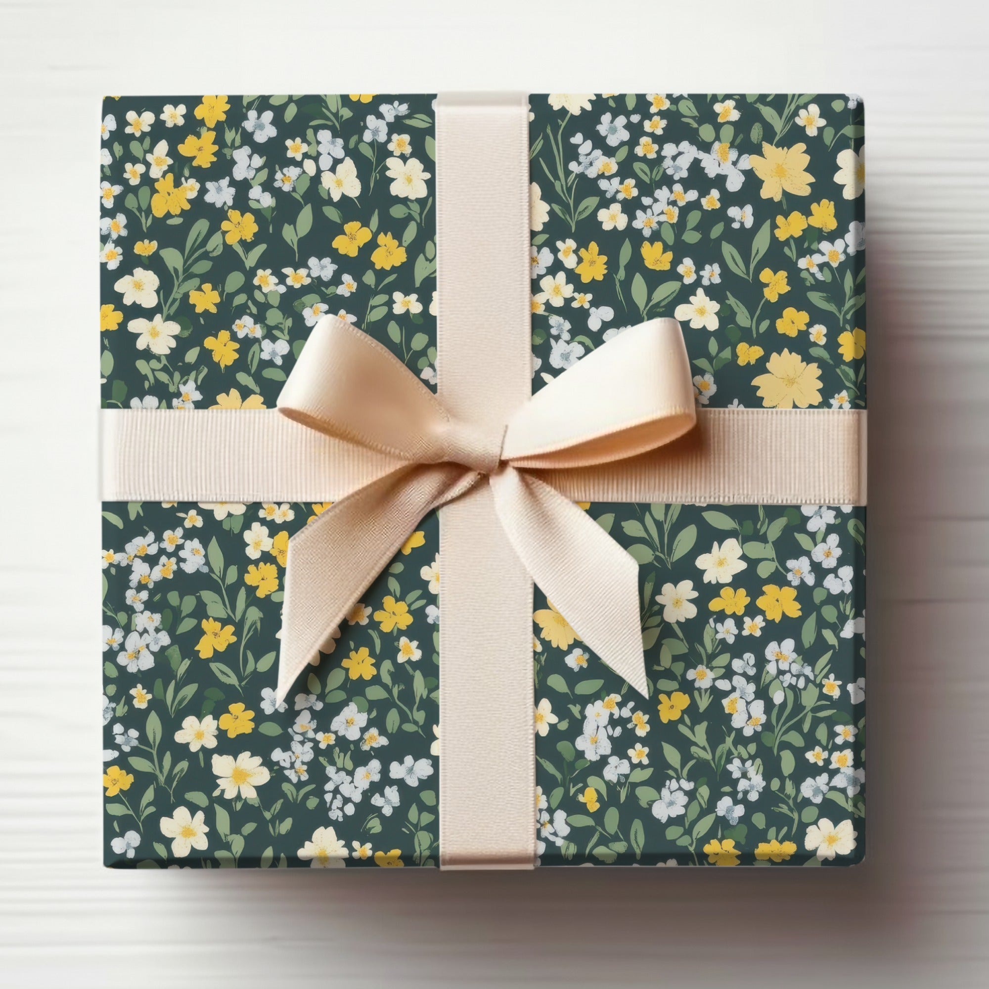 Floral Pattern Gift Box with Cream Ribbon