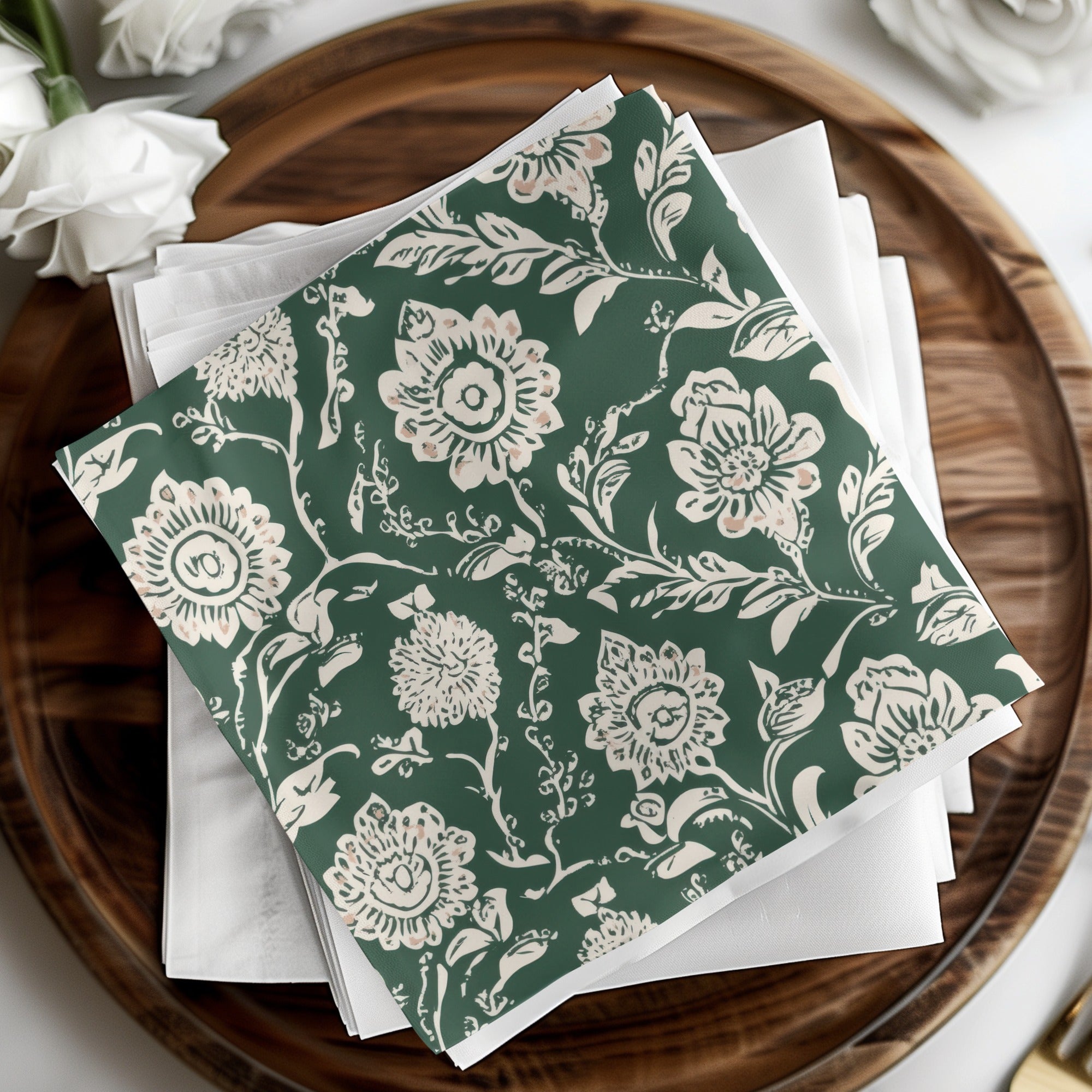 Kelly Green Vintage Chintz Seamless Indian Pattern Floral on Dark Green Background - Moore and Mountain