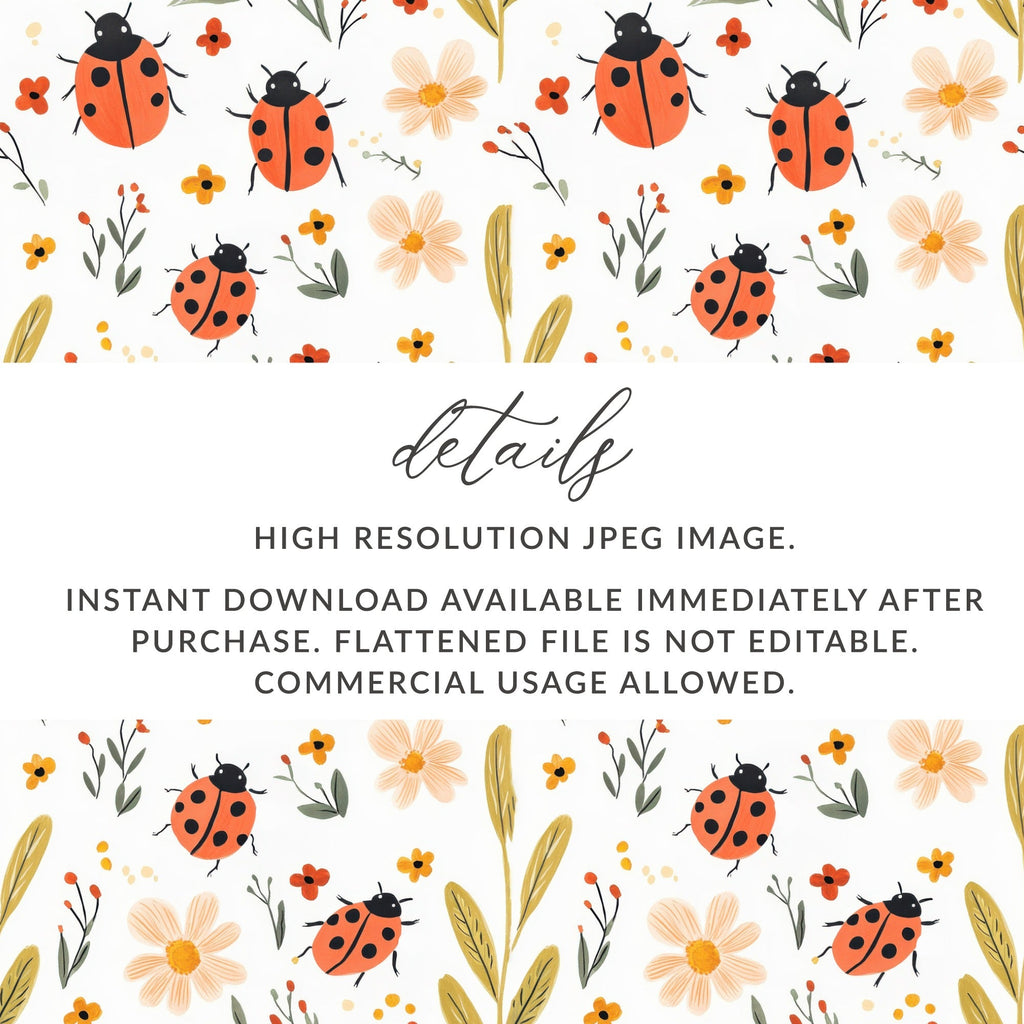 Ladybug Digital Paper, Floral Pattern, Seamless Pattern Design, Spring Digital Paper, Cute Ladybug Pattern, Fabric Design, Printable Digital - Moore and Mountain