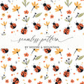 Ladybug Digital Pattern, Seamless Flower Pattern, Insect Pattern, Scrapbook Paper, Fabric Design, Cute Bug Repeat Pattern, Kawaii - Moore and Mountain