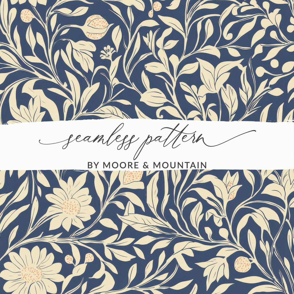 Larkspur Print Seamless William Morris Background Blue Cream Digital - Moore and Mountain