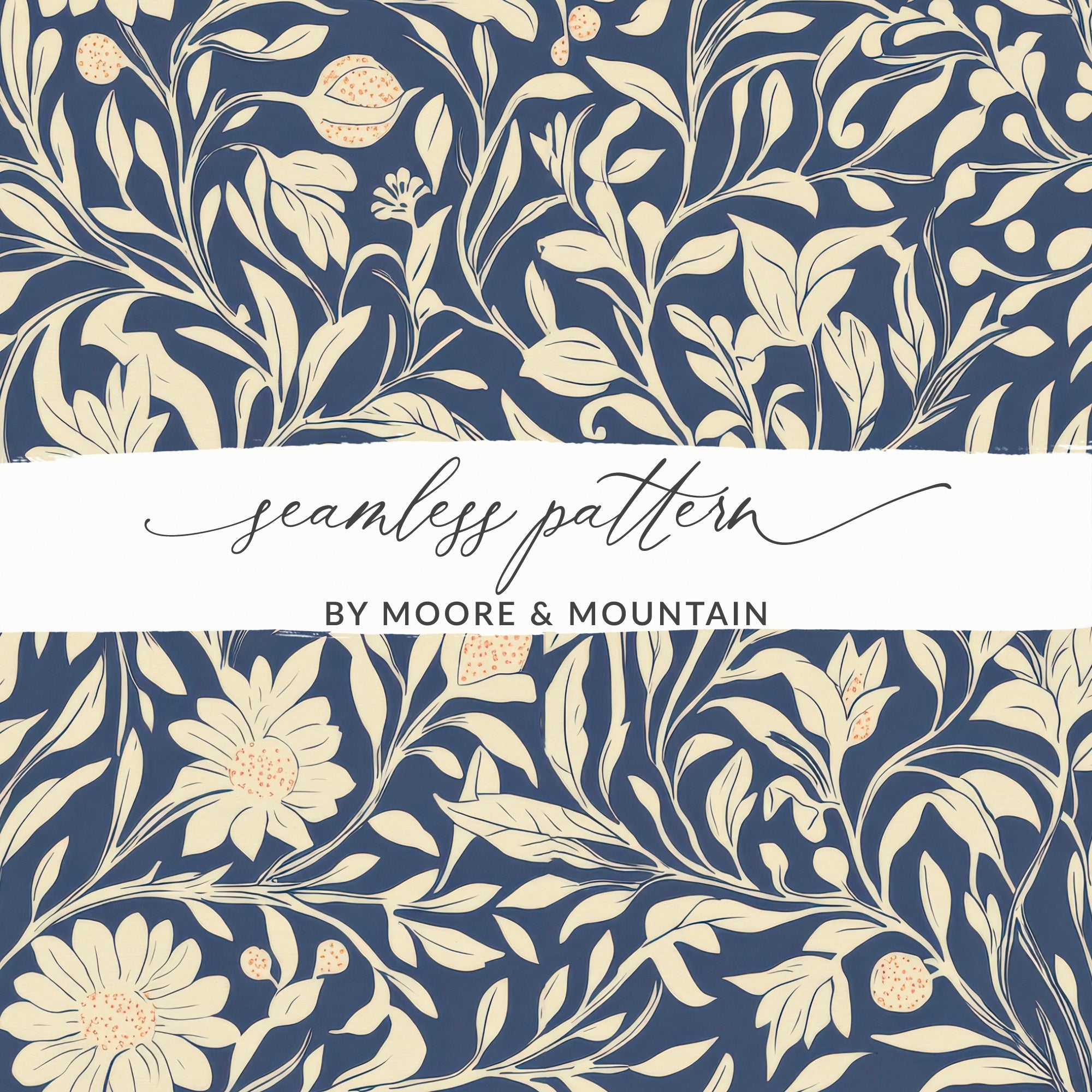 Larkspur Print Seamless William Morris Background Blue Cream Digital - Moore and Mountain