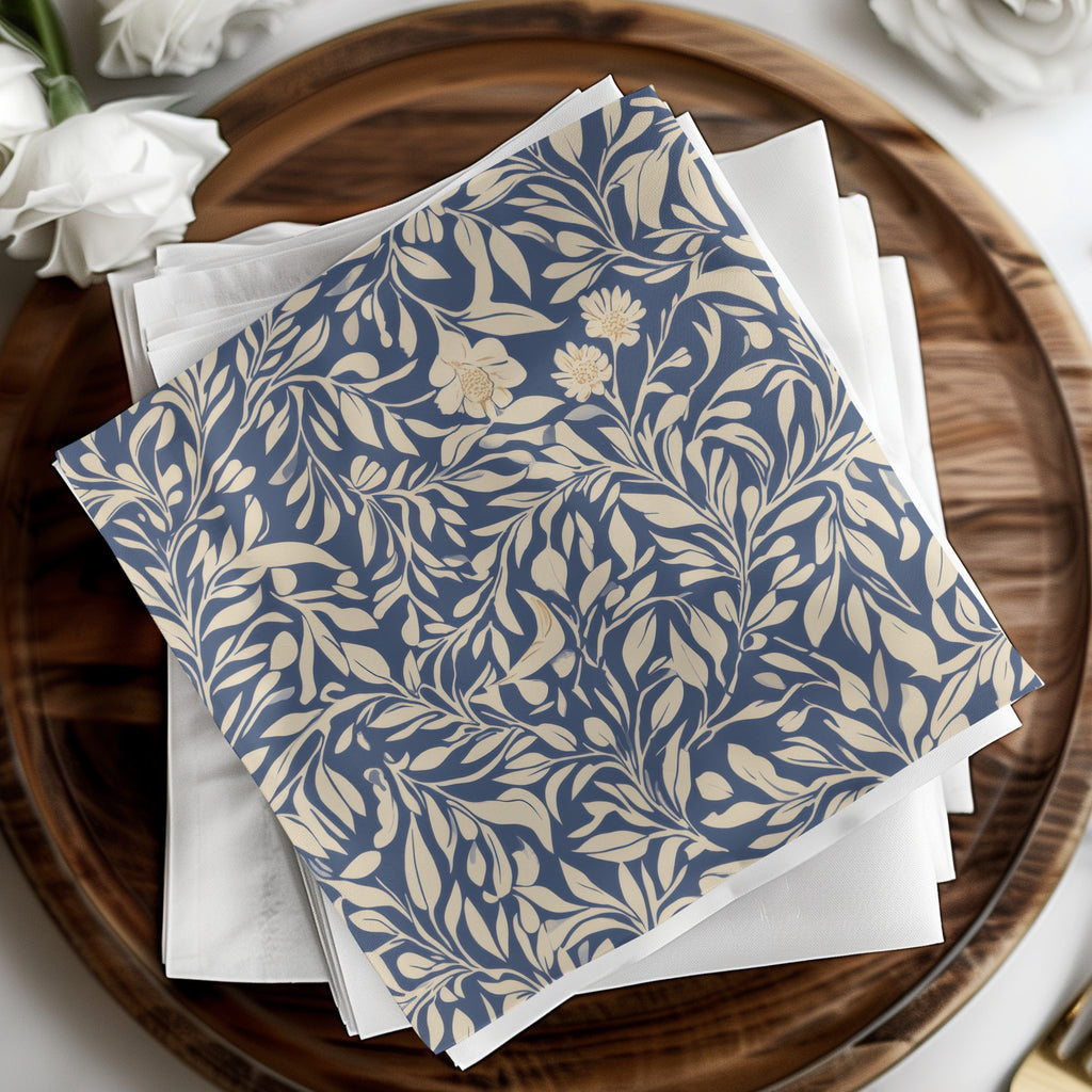 Larkspur Seamless William Morris Pattern Vines Background Blue and Beige Pattern Digital - Moore and Mountain