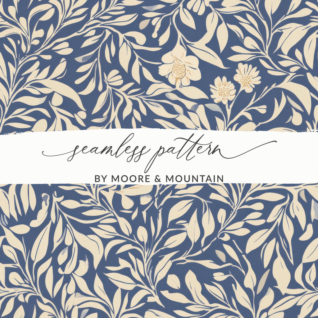 Larkspur Seamless William Morris Pattern Vines Background Blue and Beige Pattern Digital - Moore and Mountain