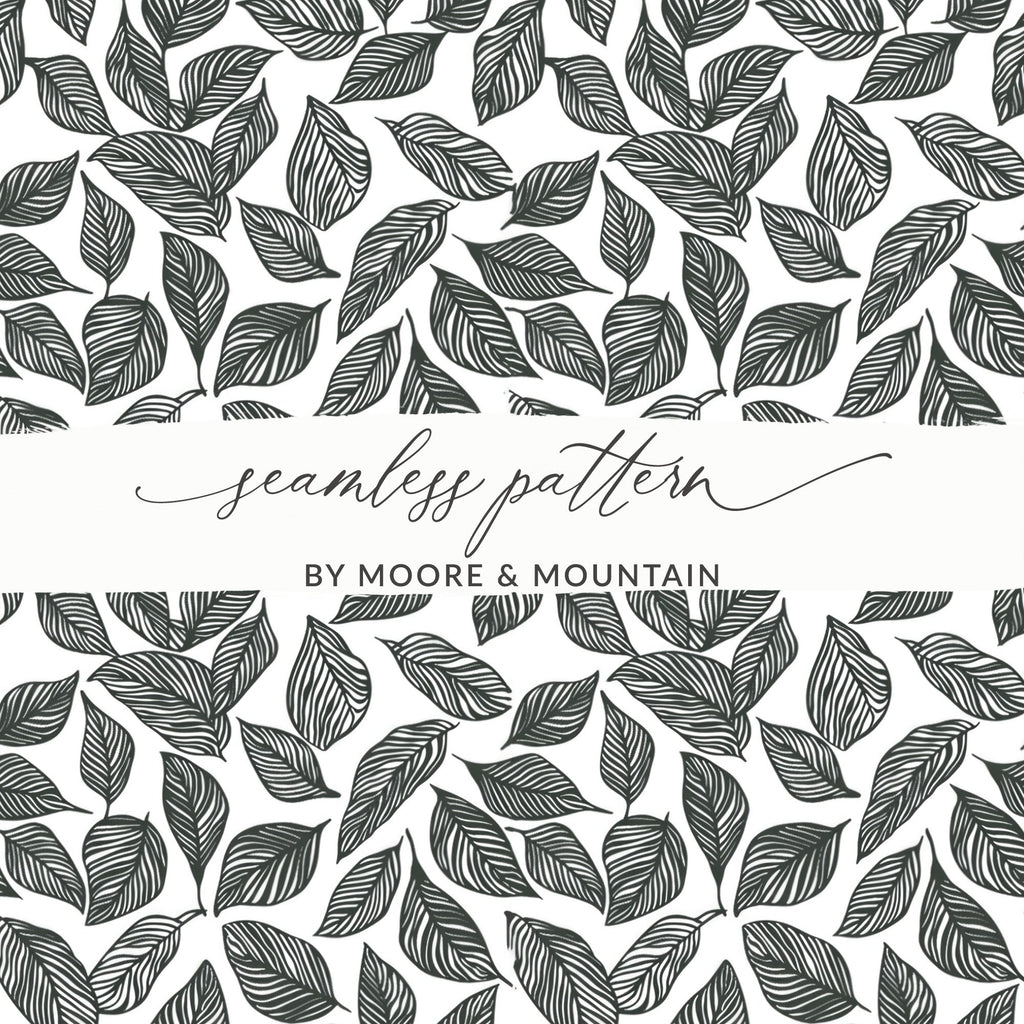 Leaf Pattern Nature Inspired Vector Graphic Black White Digital - Moore and Mountain