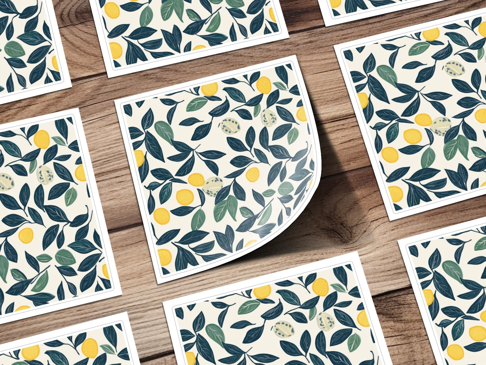 Lemon Digital Paper, Dark Blue Leaves Pattern, Printable Lemon Seamless Pattern, Yellow Citrus Print, Summer Digital, Food Pattern - Moore and Mountain