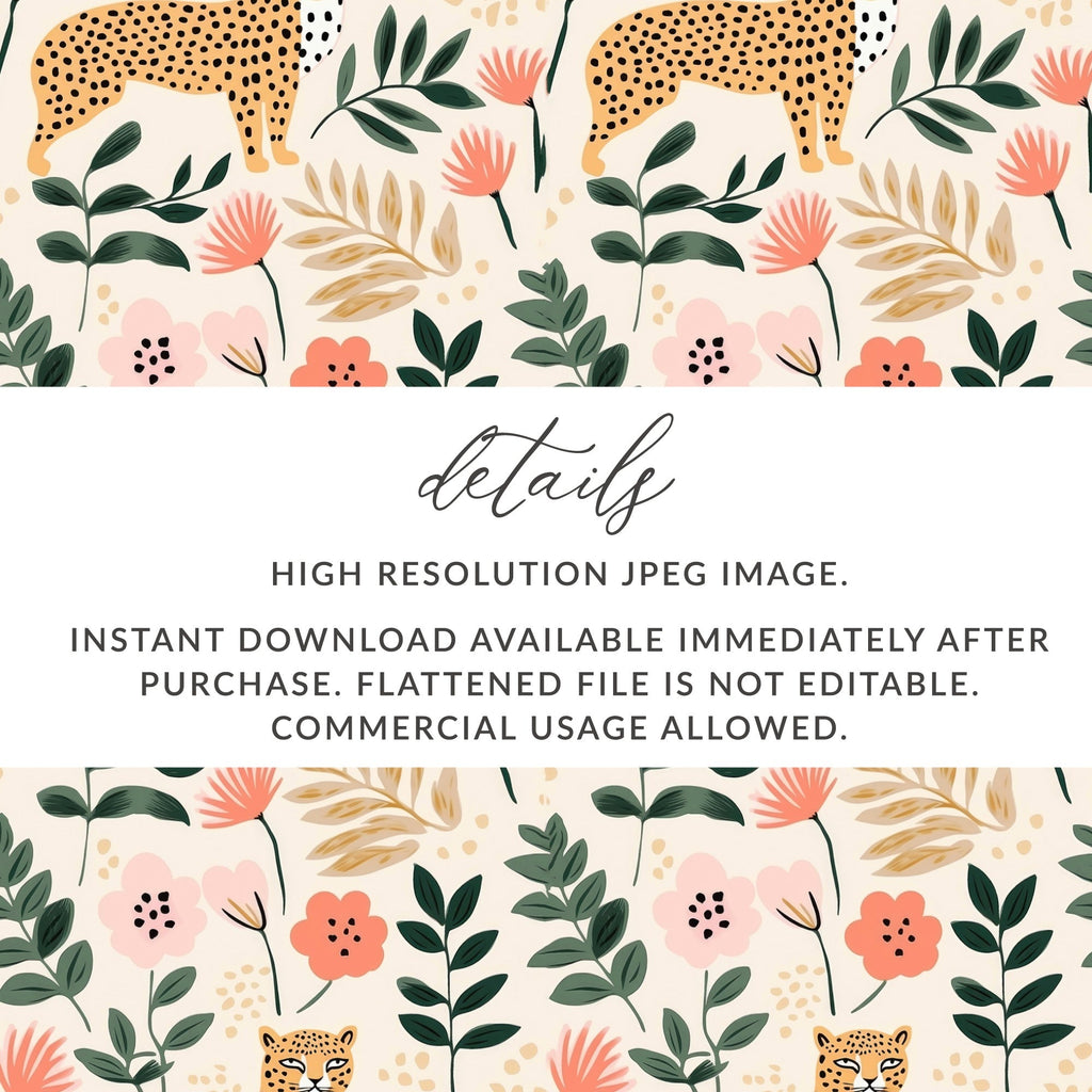 Leopard Floral Seamless Pattern Digital, Jungle Animals Print, Fabric Design, Wallpaper Download, Trendy Backgrounds, Digital Paper - Moore and Mountain