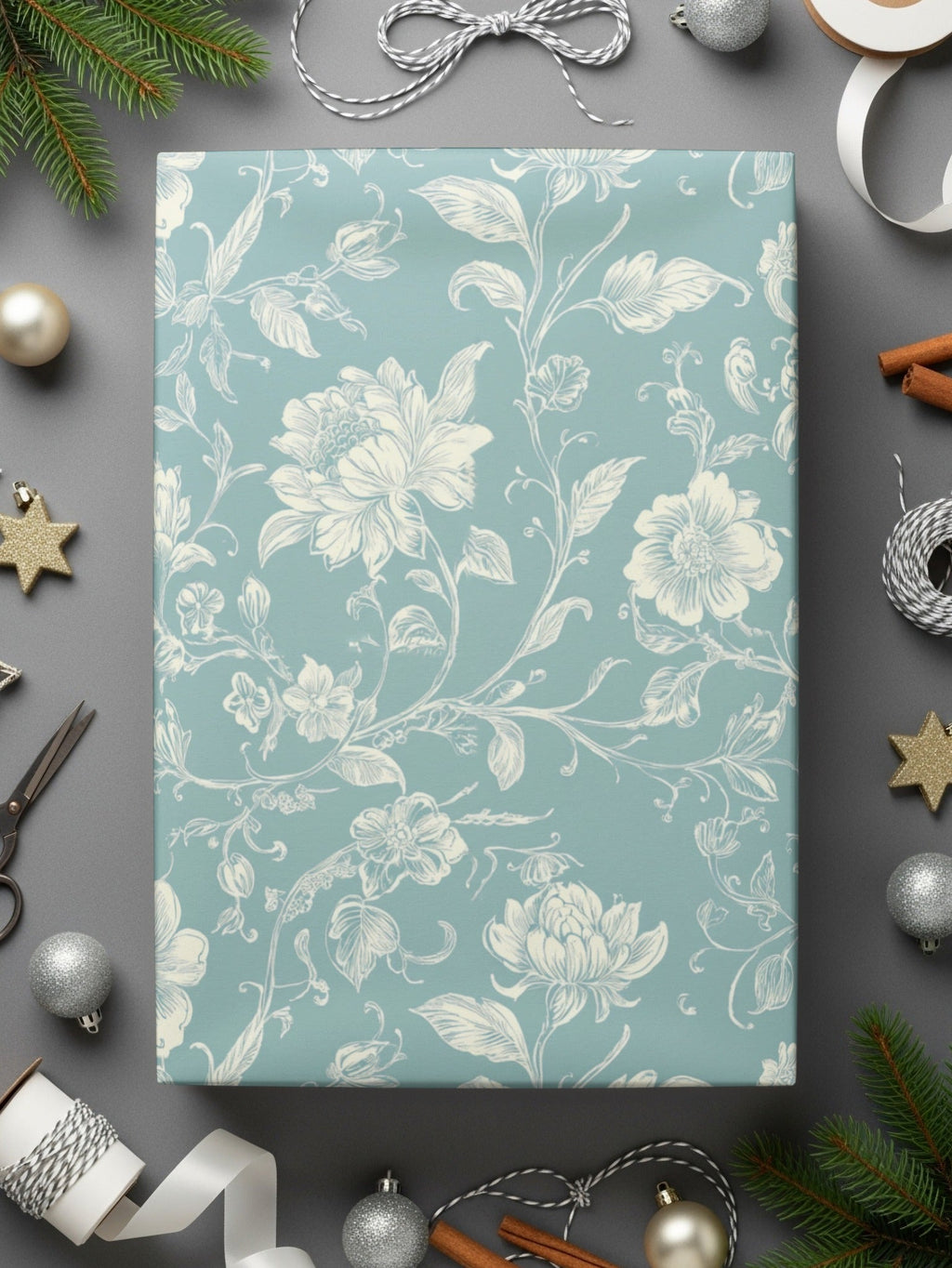 Light Blue Floral Chinoiserie Toile Design Digital - Moore and Mountain