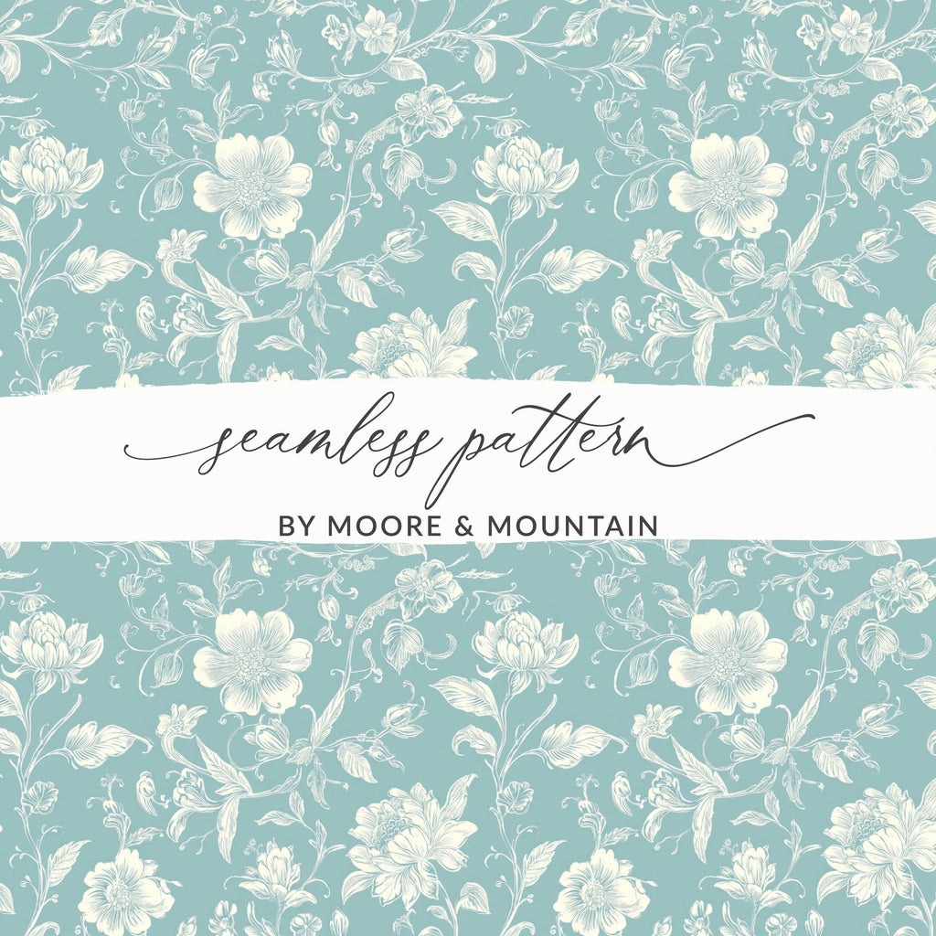 Light Blue Floral Chinoiserie Toile Design Digital - Moore and Mountain