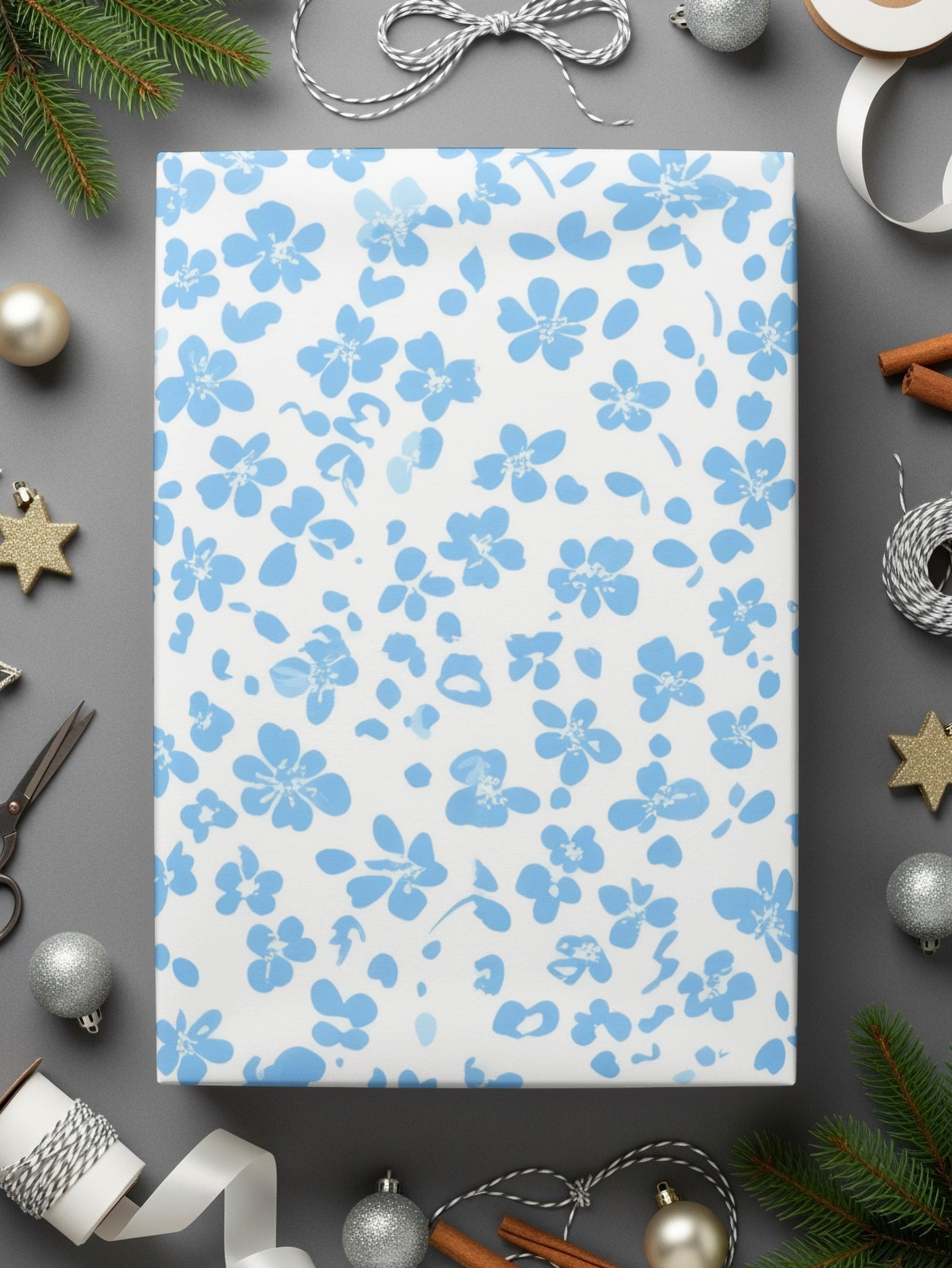 Light Blue Floral Pattern Digital Paper, Flower Seamless Design, Printable Fabric Design, Scrapbook Paper, Digital Downloads - Moore and Mountain