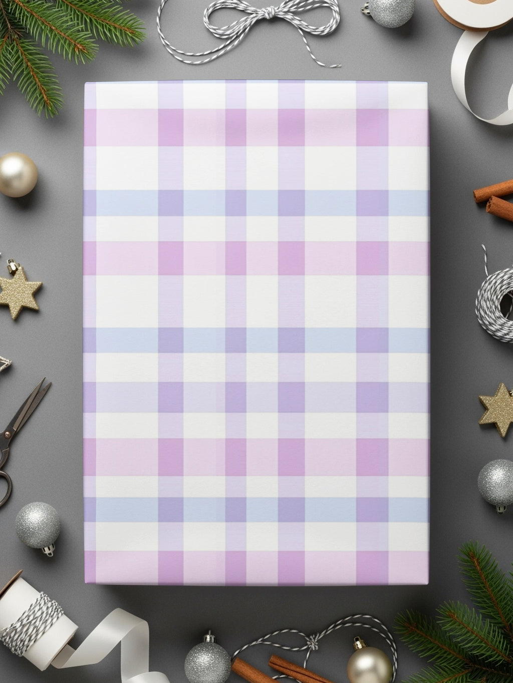 Pastel Checkered Wrapping Paper with Holiday Decor Touch